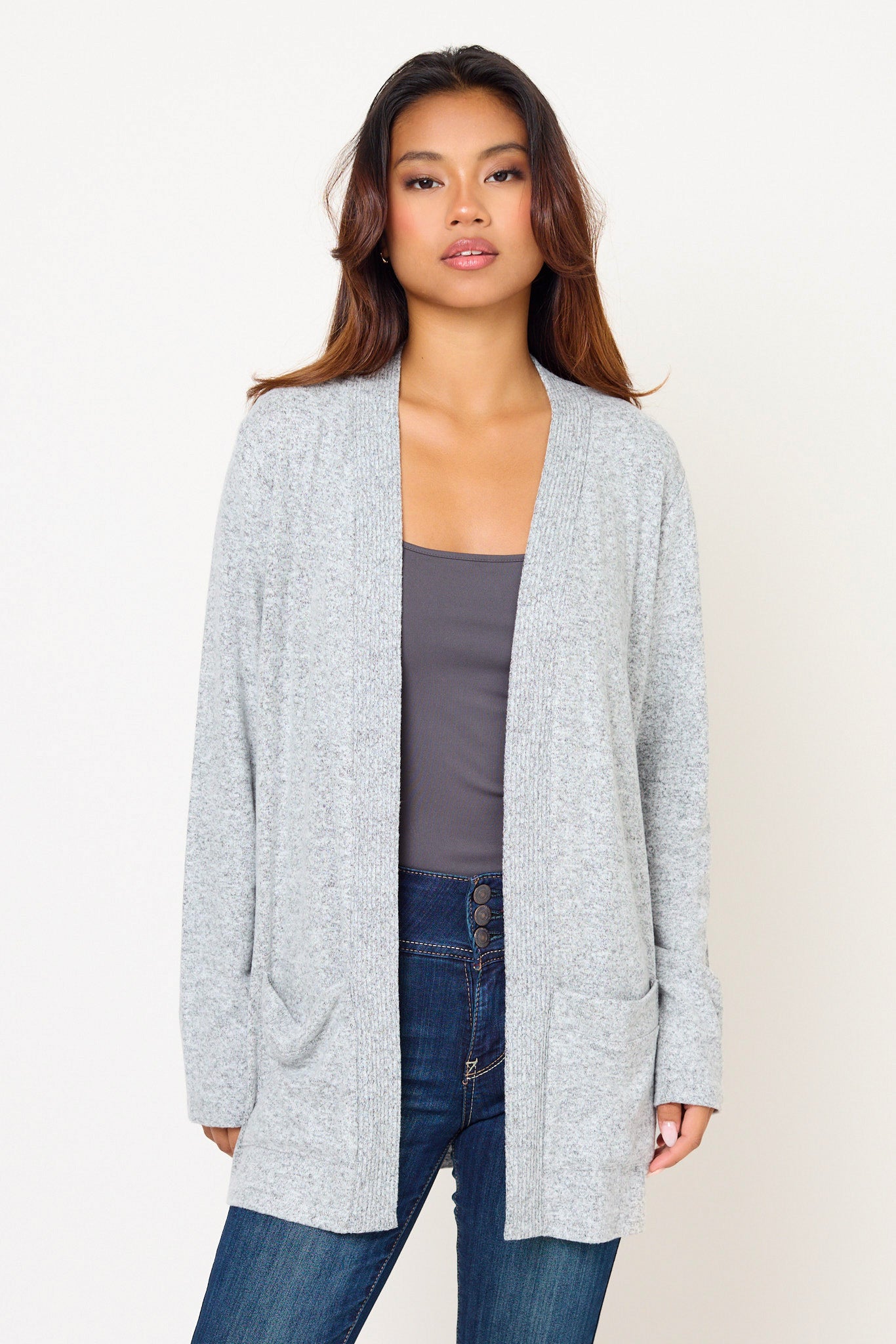 Supersoft Rib-Trim Open Cardigan