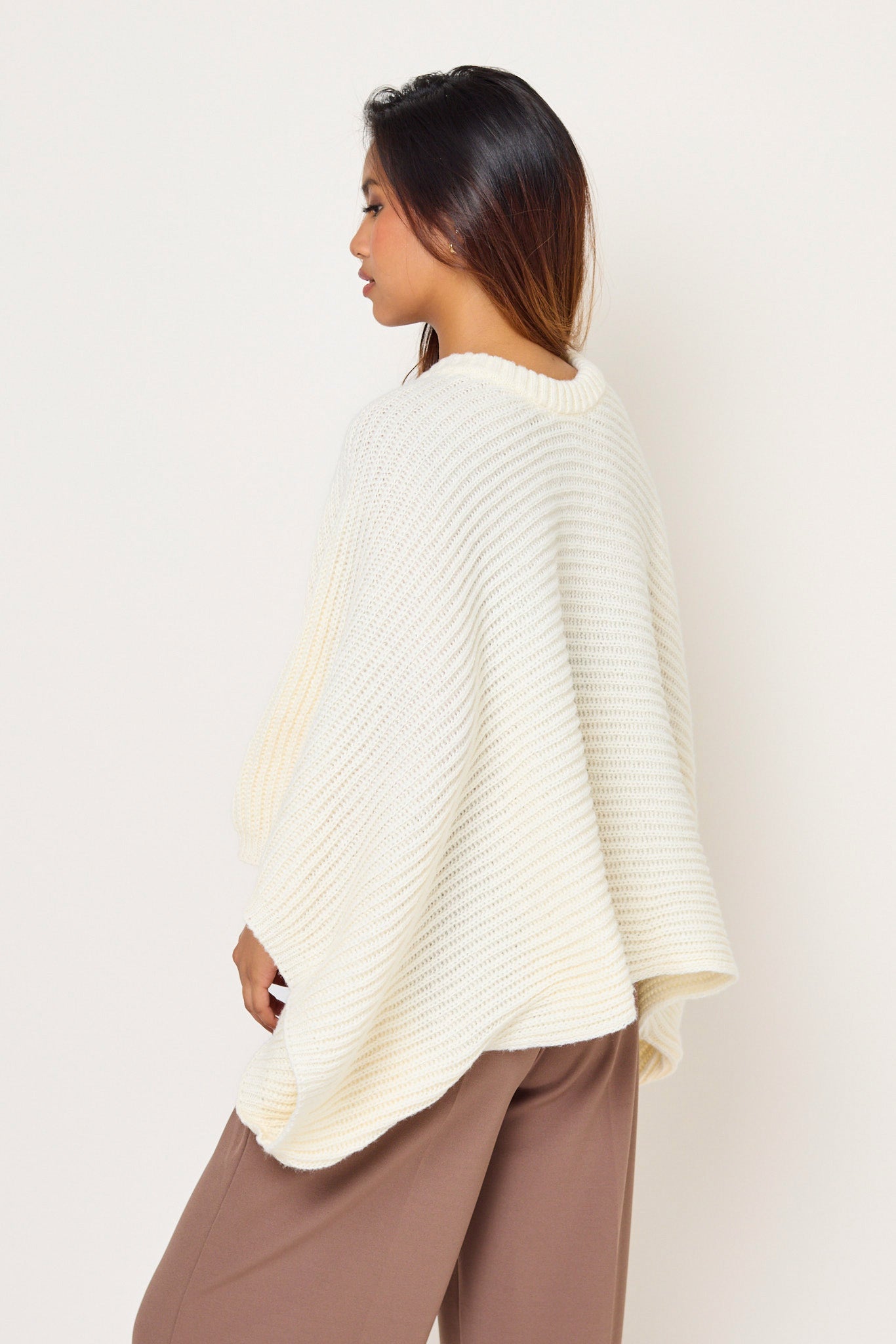 Rib Knit Crew Neck Poncho