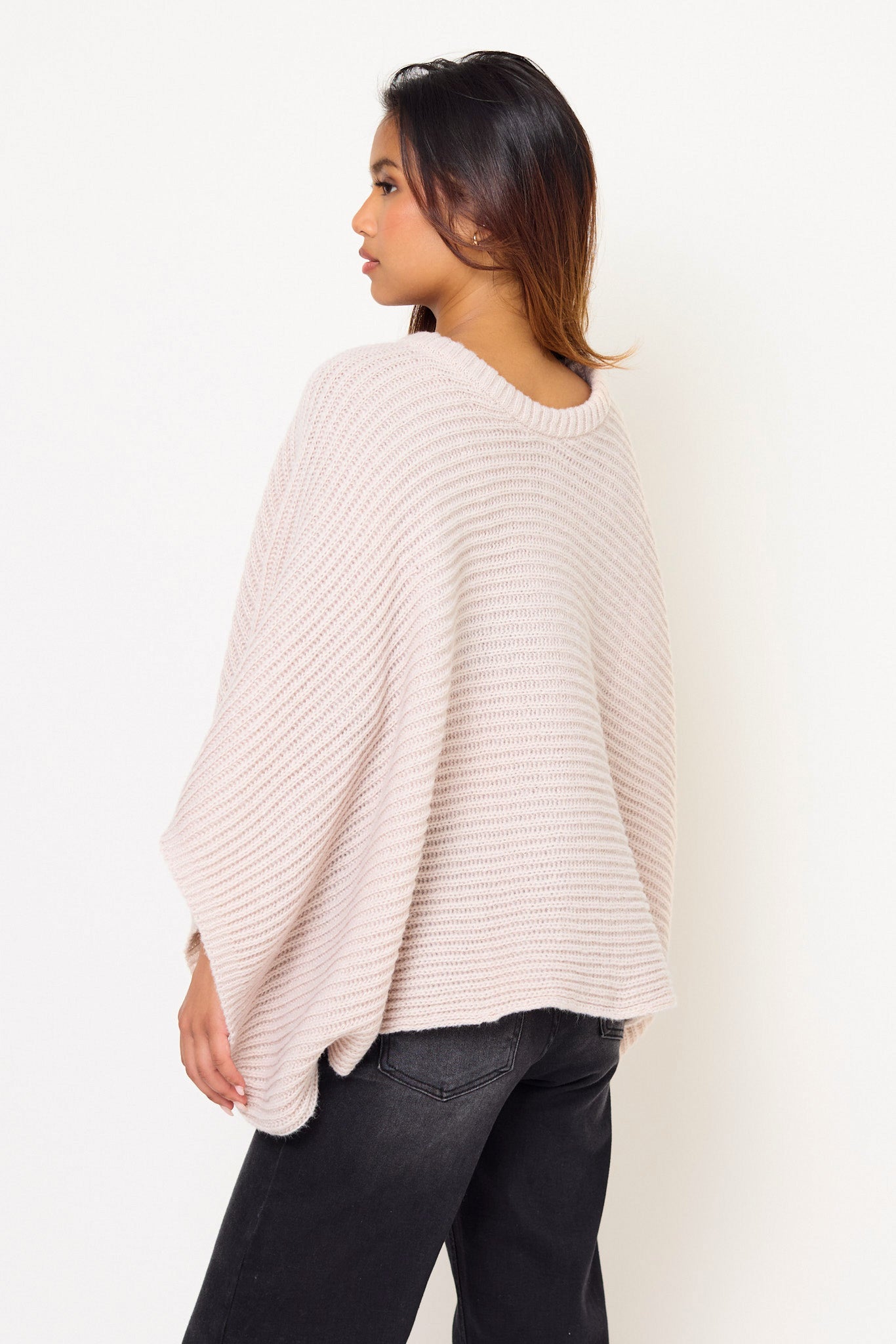 Rib Knit Crew Neck Poncho