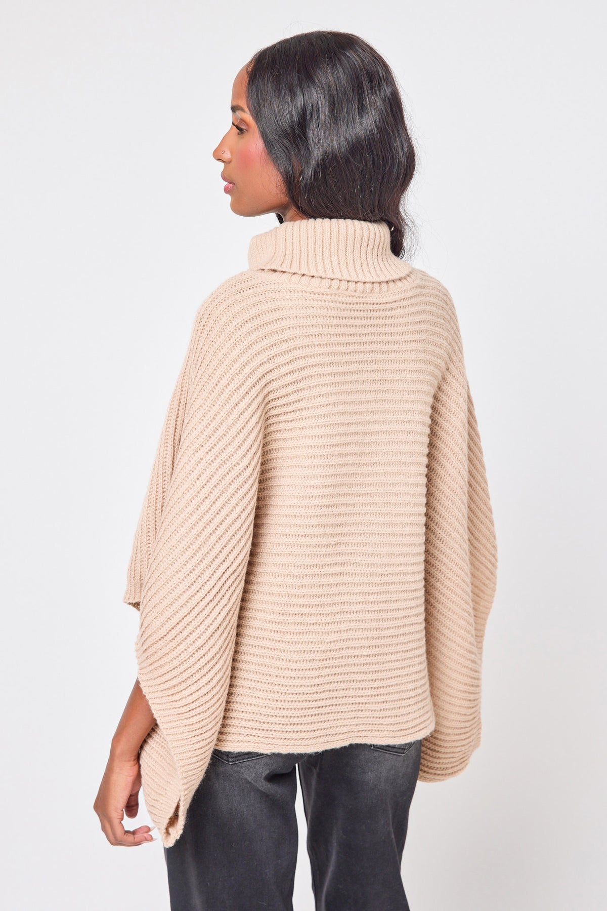 Ribbed Knit Turtleneck Poncho