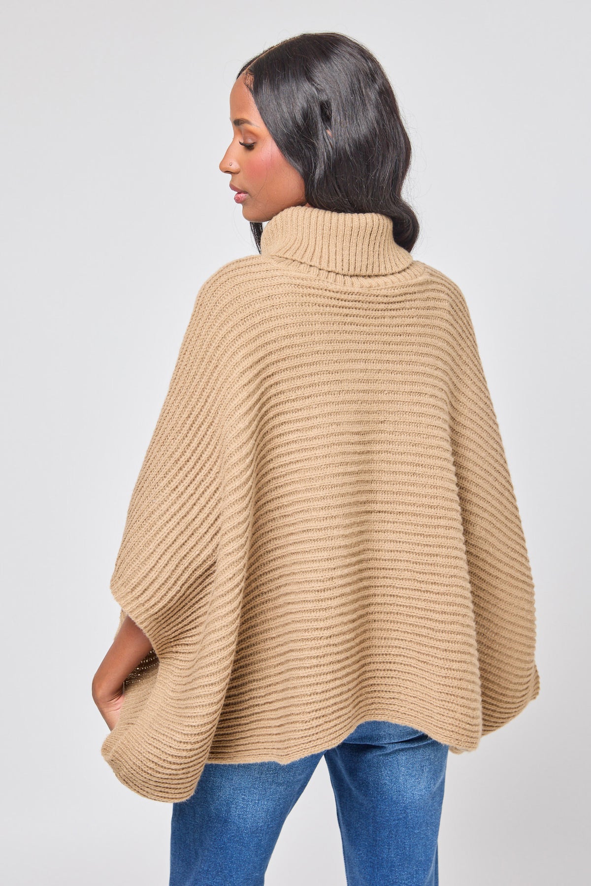 Ribbed Knit Turtleneck Poncho