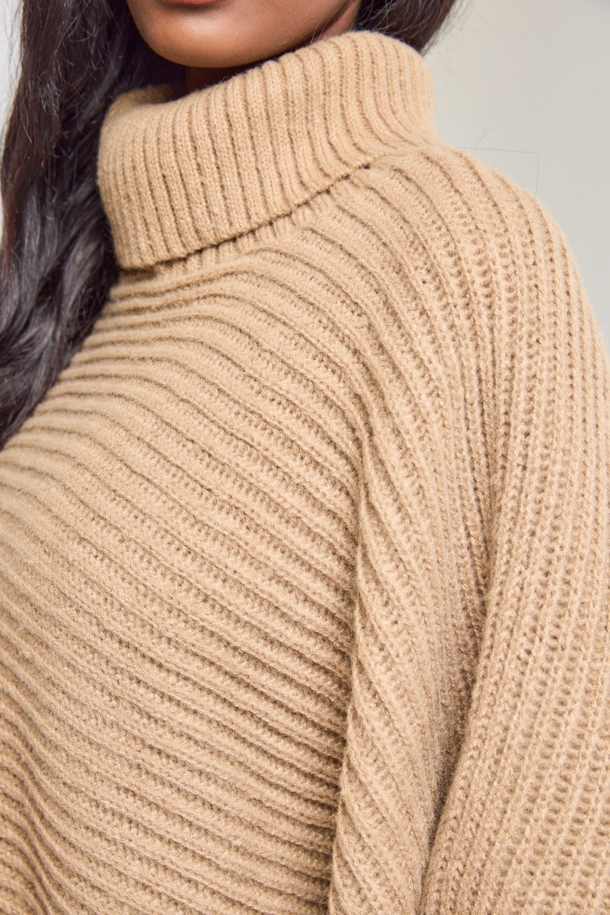 Ribbed Knit Turtleneck Poncho