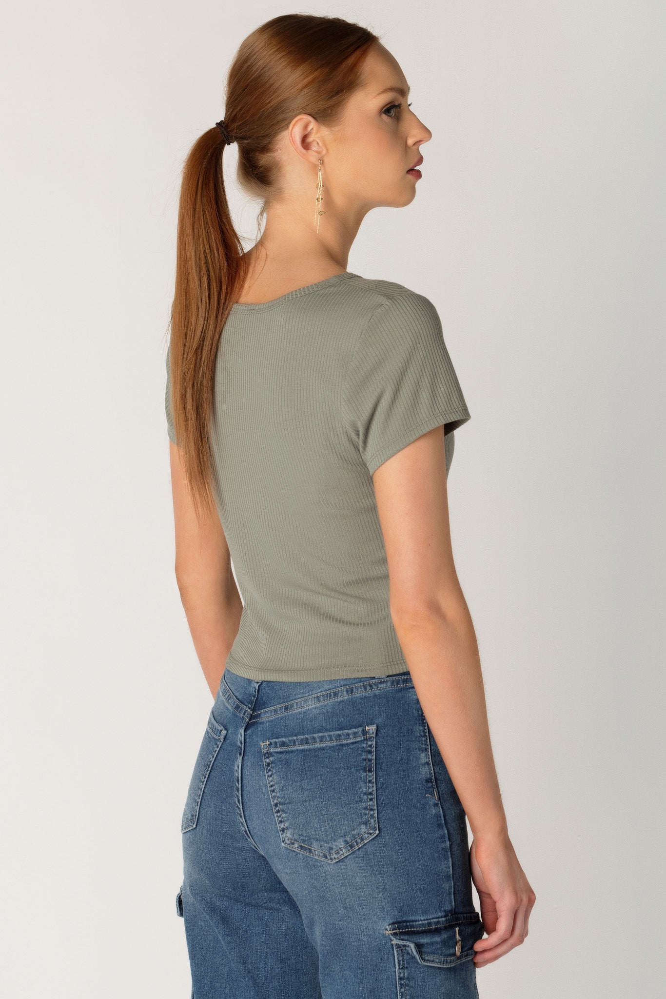 Ribbed Cap Sleeve Cropped Tee