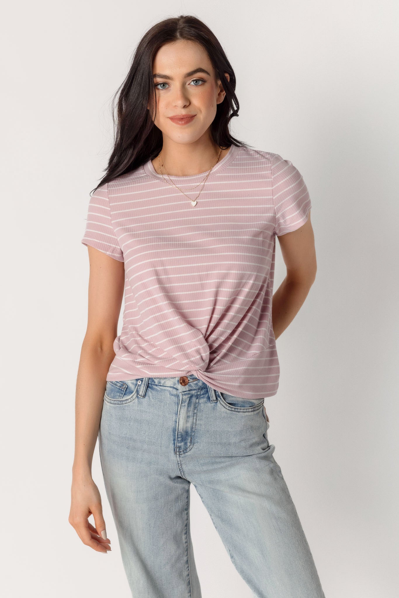 Stripe Ribbed Knotted Tee