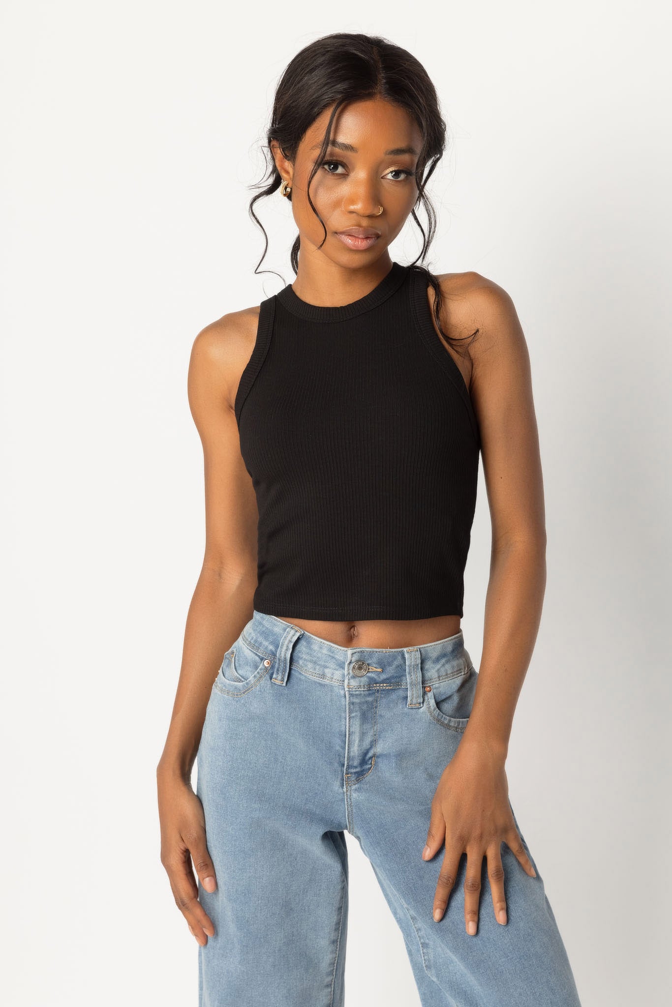 Ribbed High Neck Cropped Tank