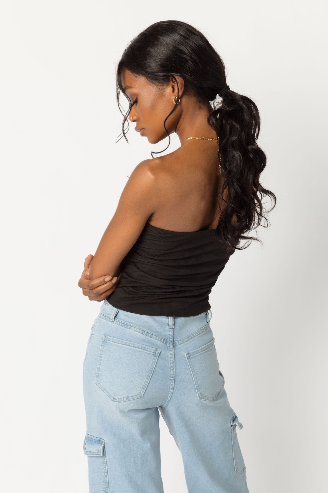 Ribbed Double Layer Ruched Tube Top
