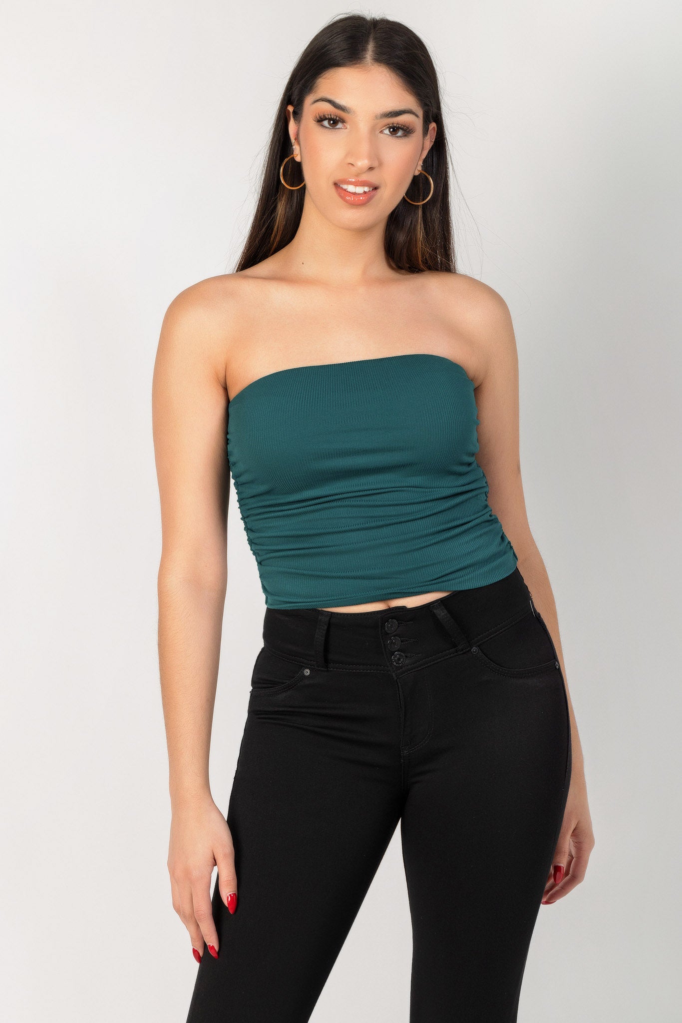 Ribbed Double Layer Ruched Tube Top