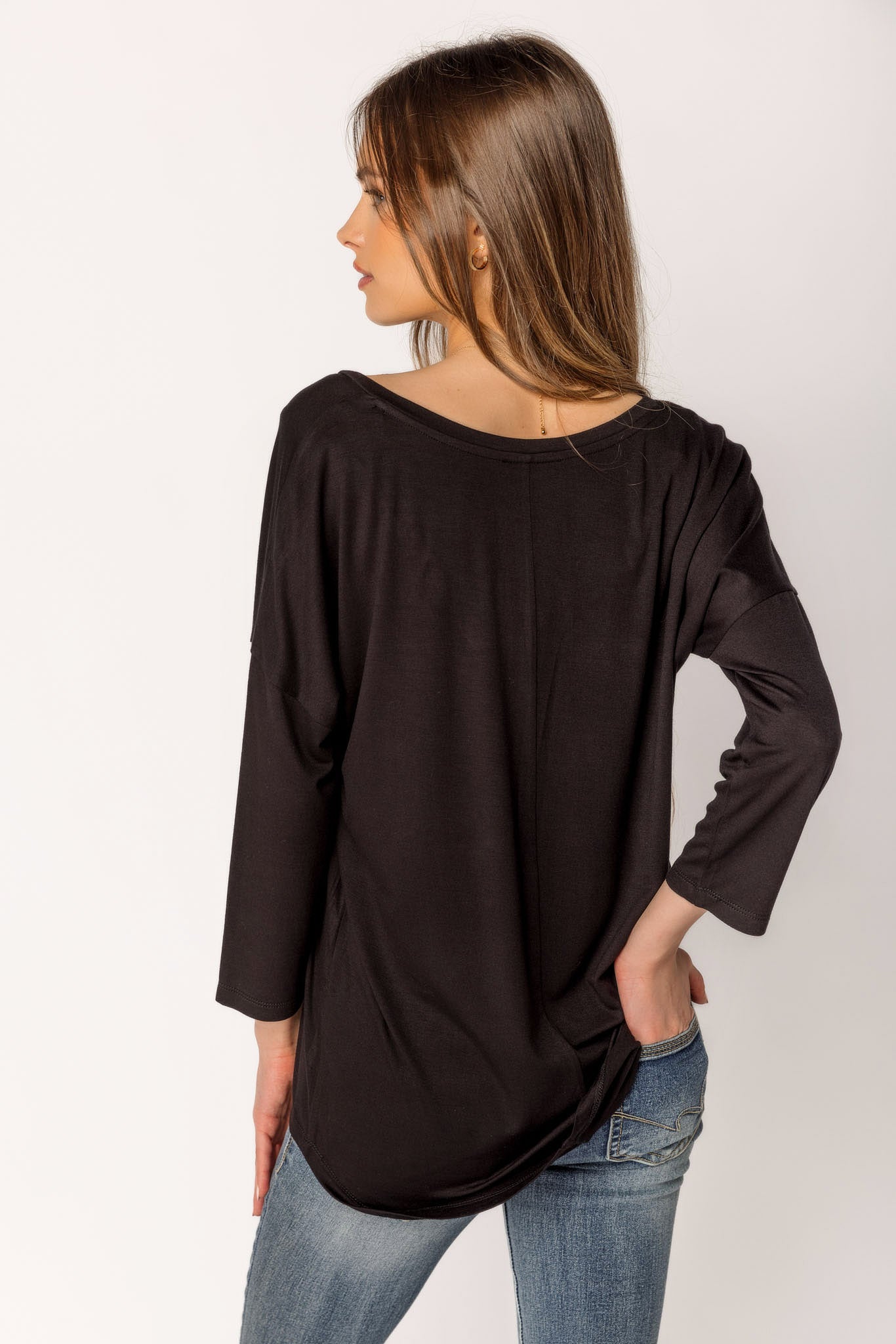 3/4-Sleeve V-Neck Tunic with Dolman Sleeves