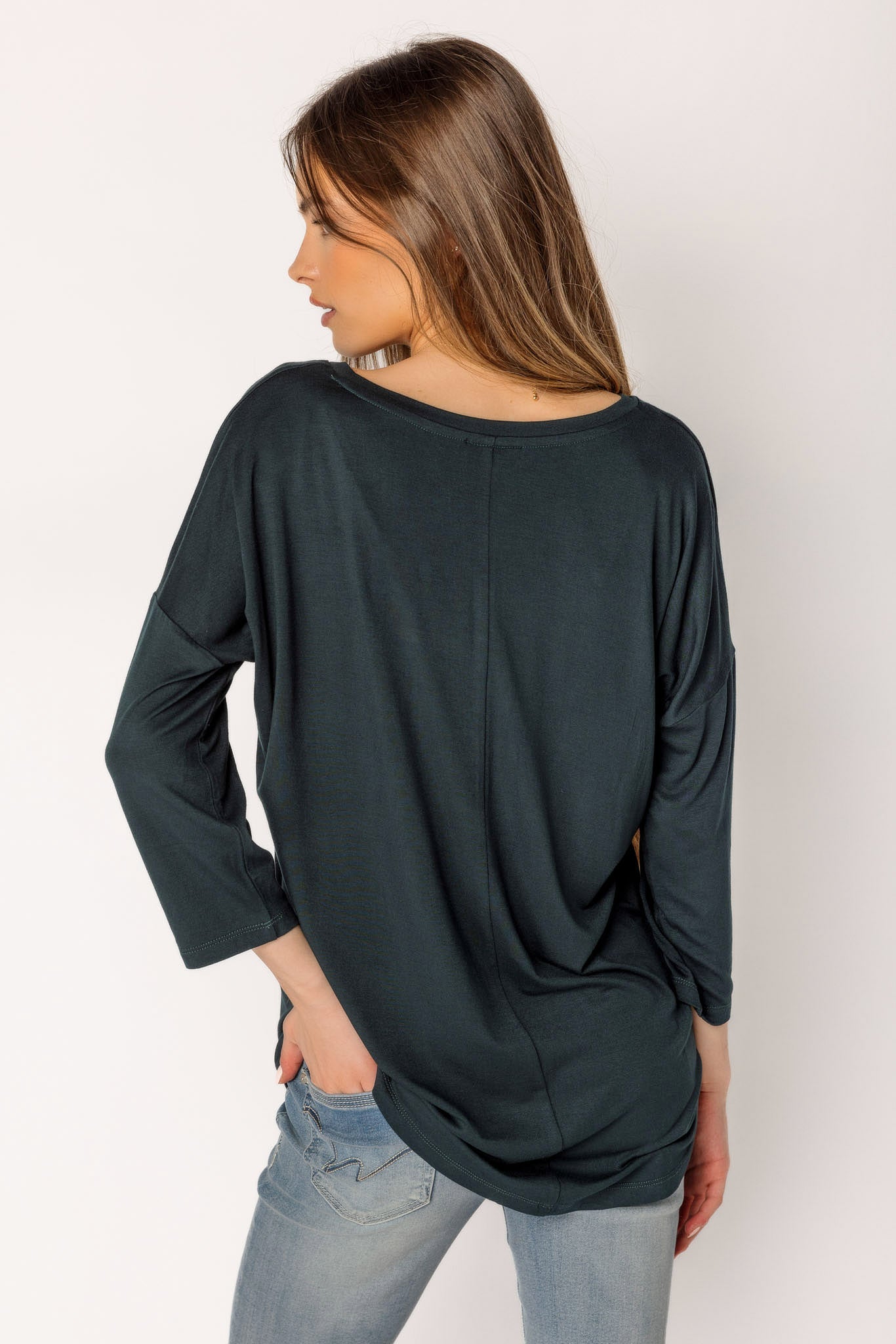 3/4-Sleeve V-Neck Tunic with Dolman Sleeves