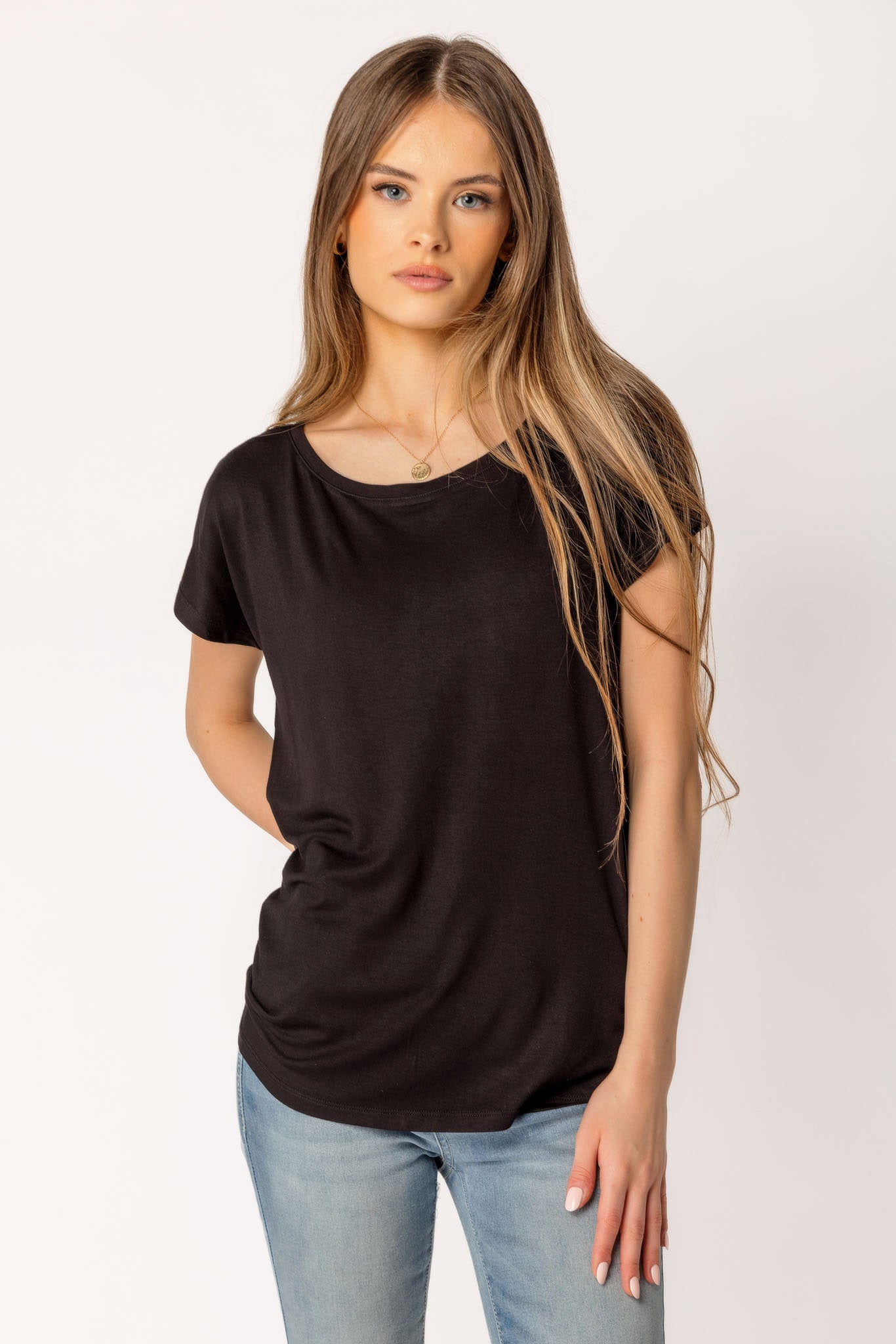 Short-Sleeve Wide-Neck Tunic Top