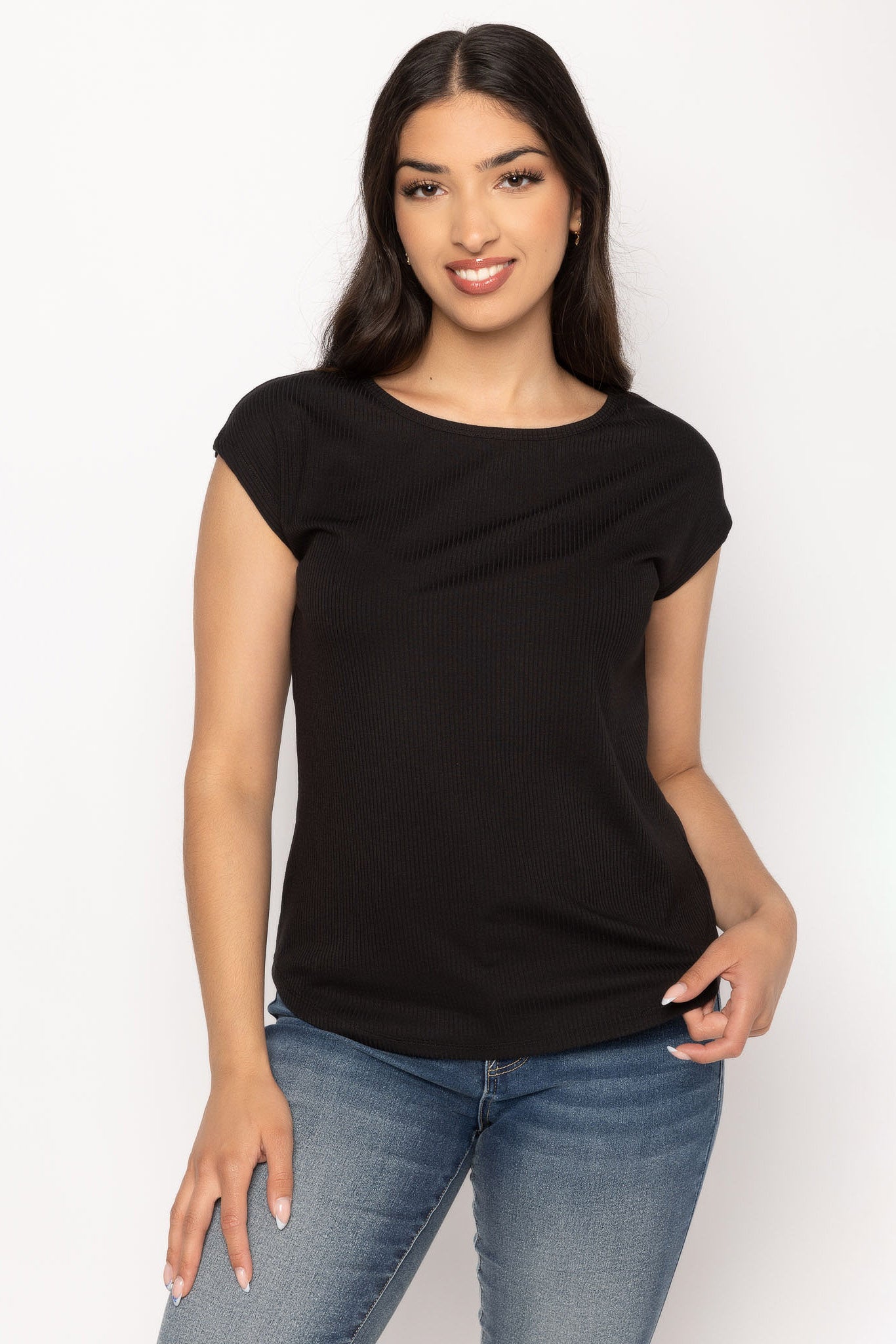 Ribbed Cap-Sleeve Top