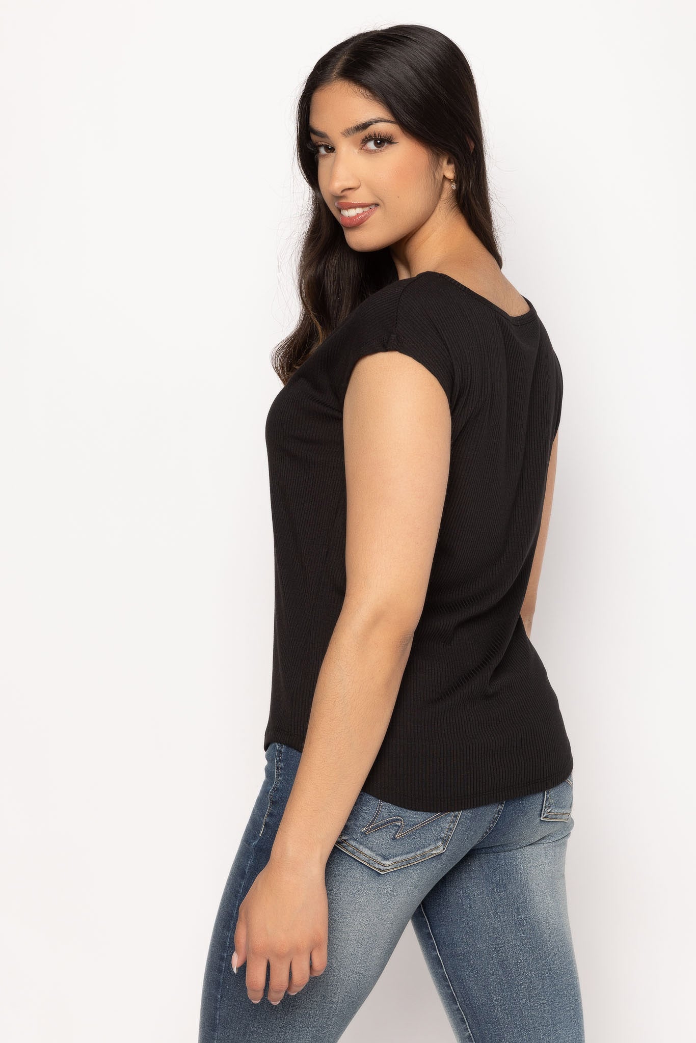 Ribbed Cap-Sleeve Top