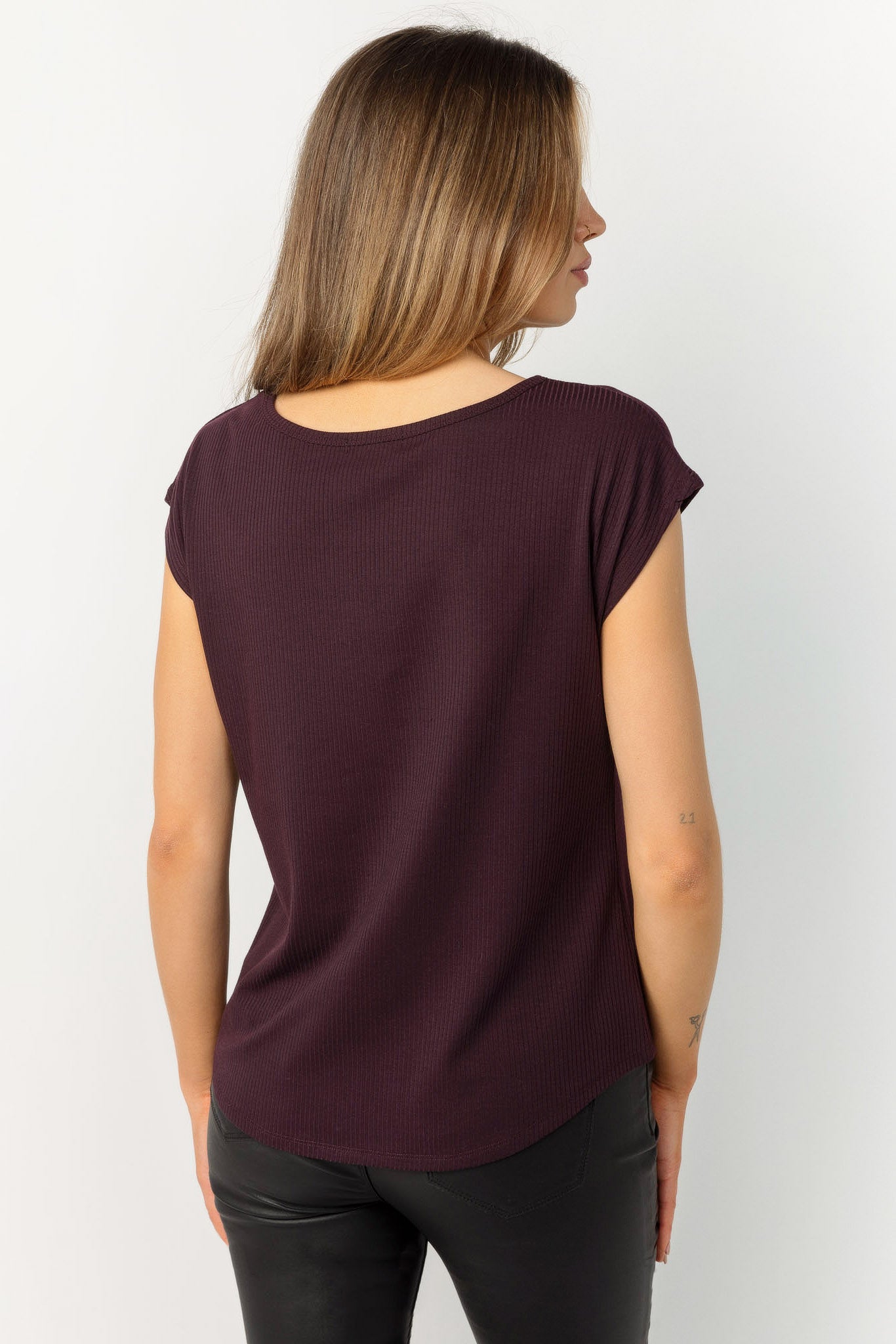 Ribbed Cap-Sleeve Top