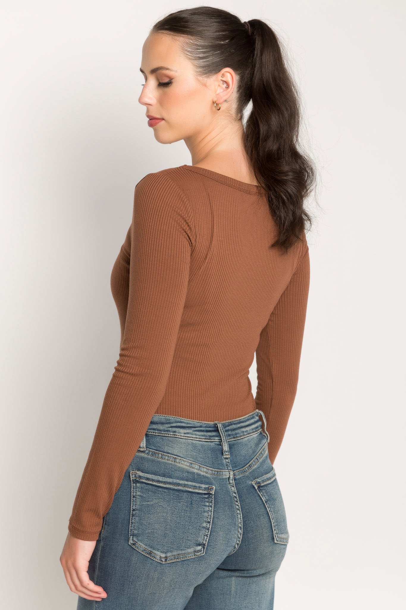 Long Sleeve Scoop-Neck Top