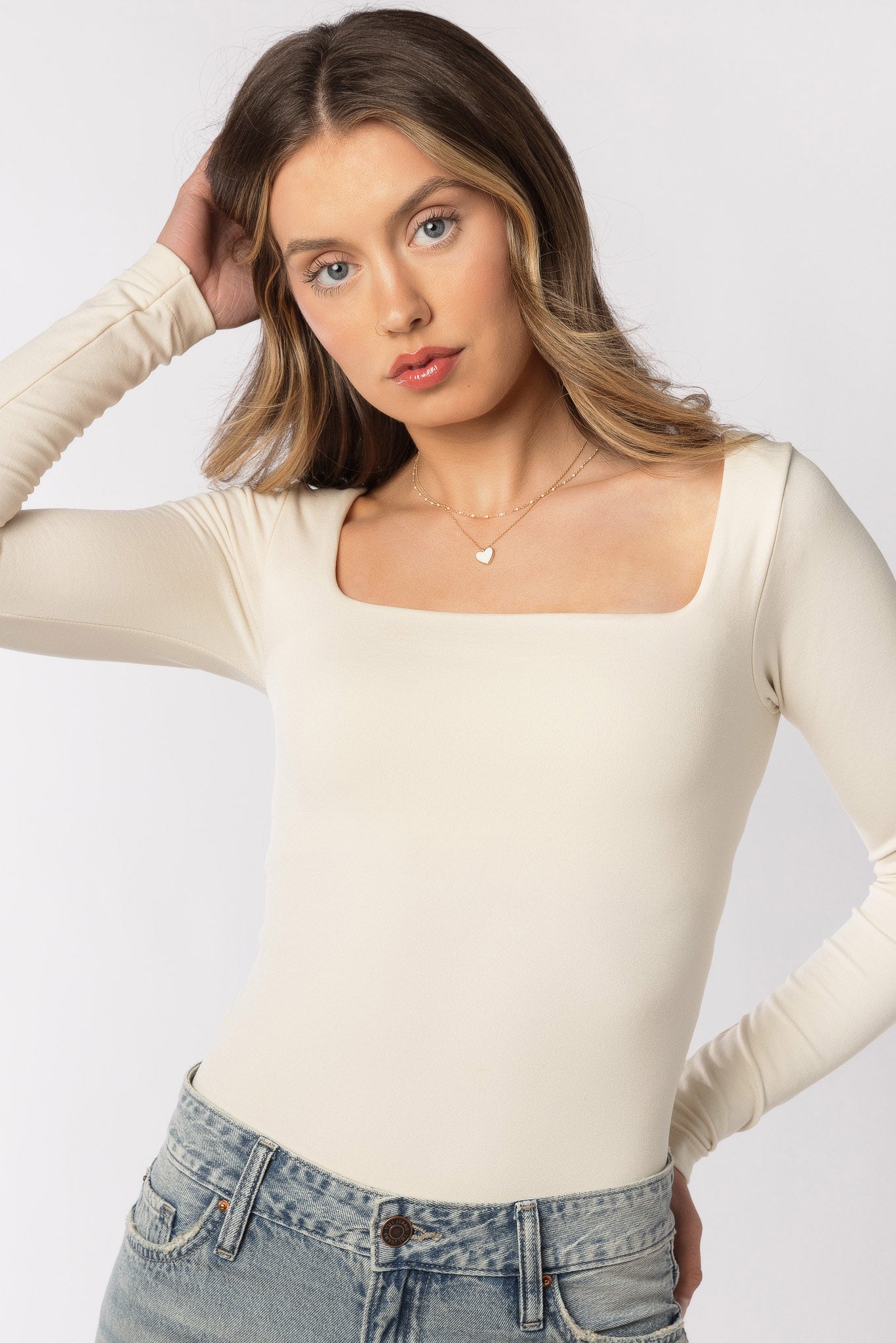 Seamless Fleeceback Square Neck Long Sleeve