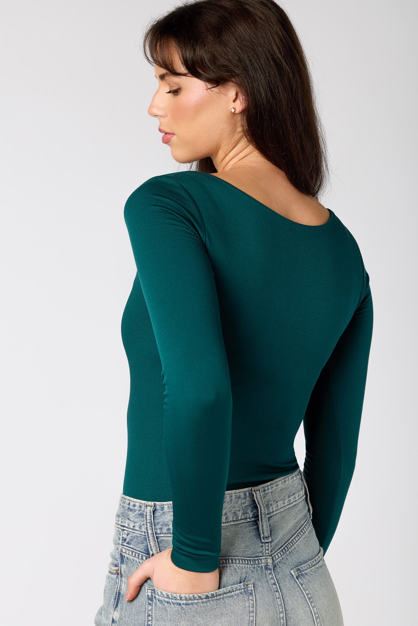 Seamless Fleeceback Square Neck Long Sleeve