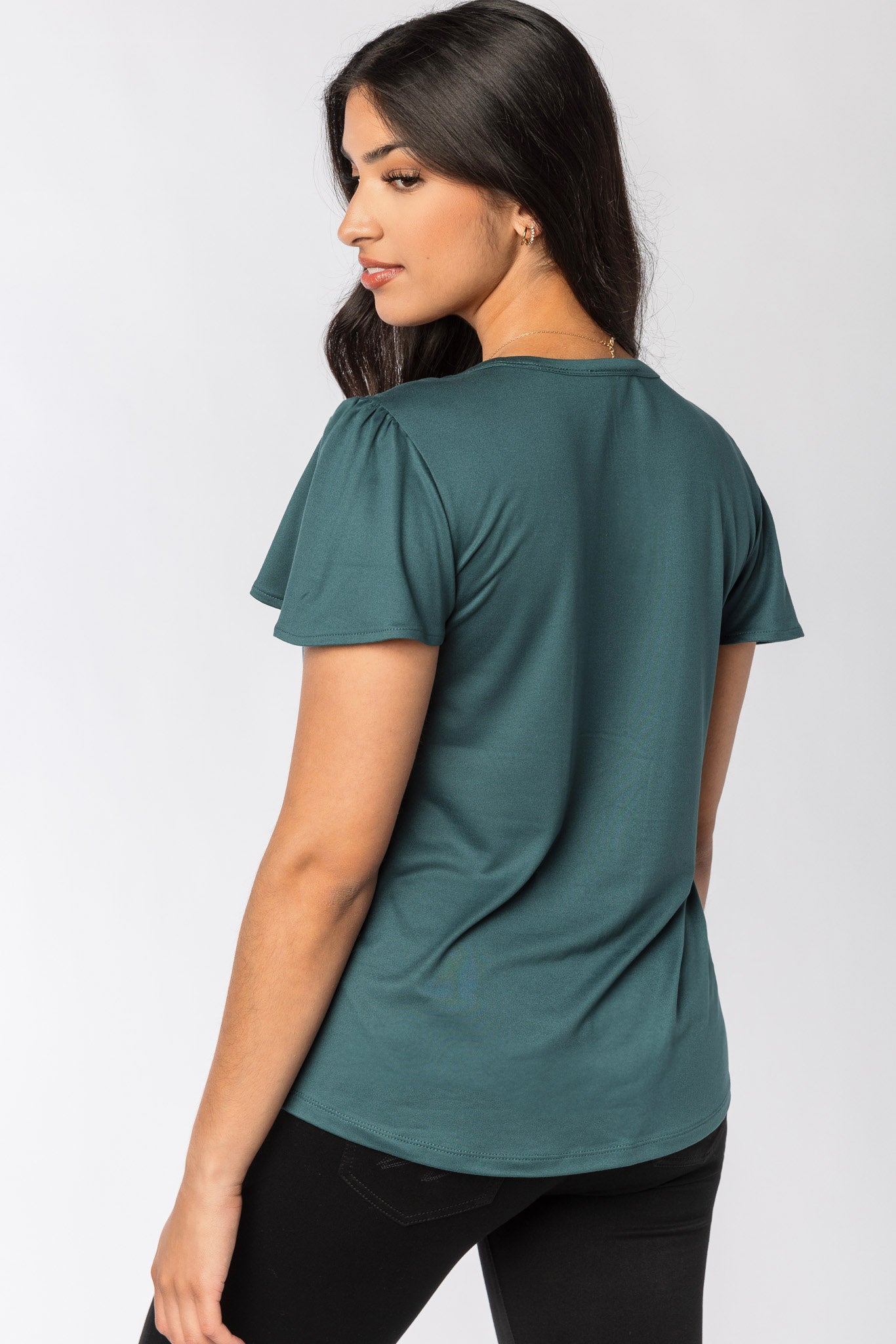 Flutter Sleeve V-neck with Ruched Details