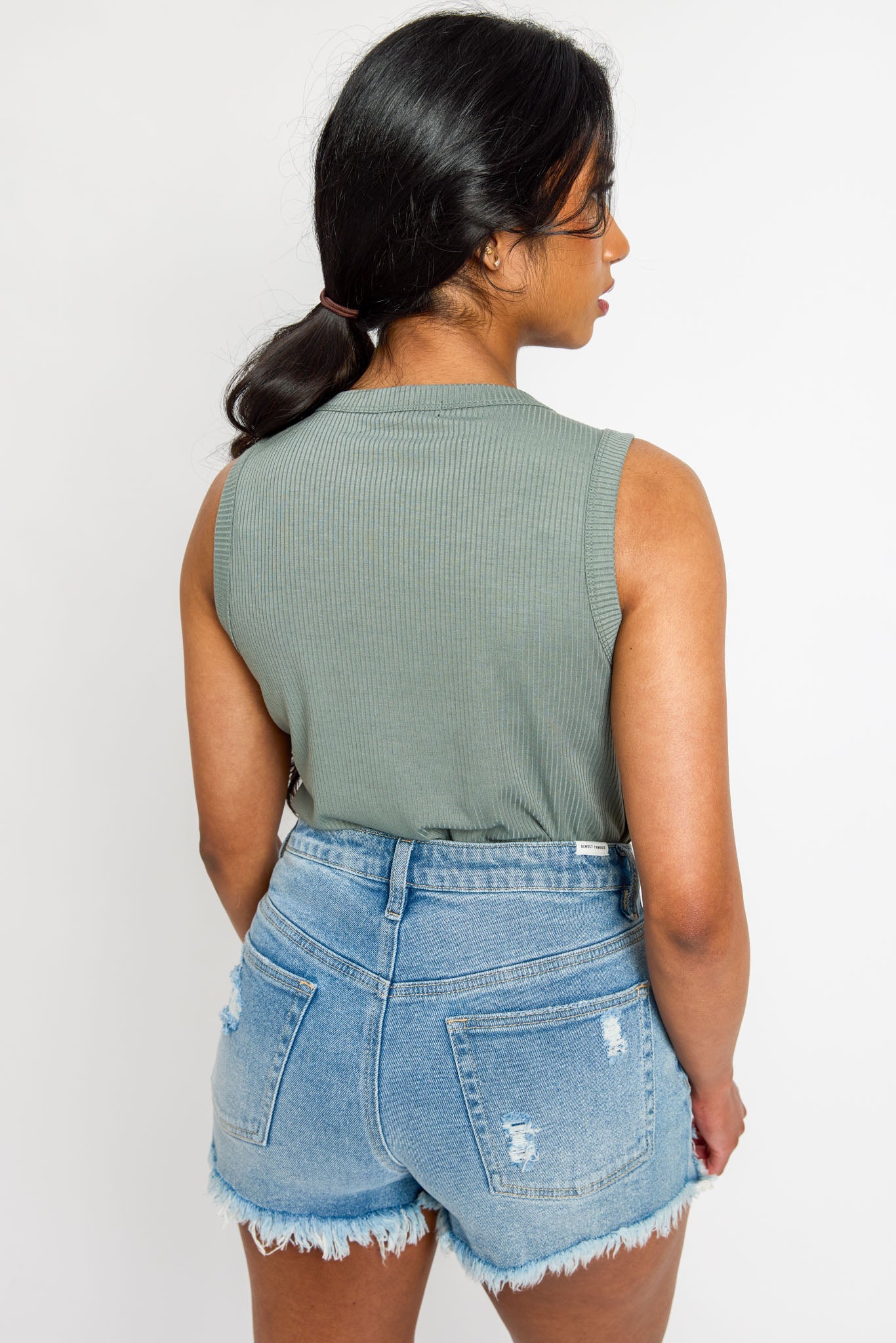 Ribbed Crew-Neck Long-Length Tank Top