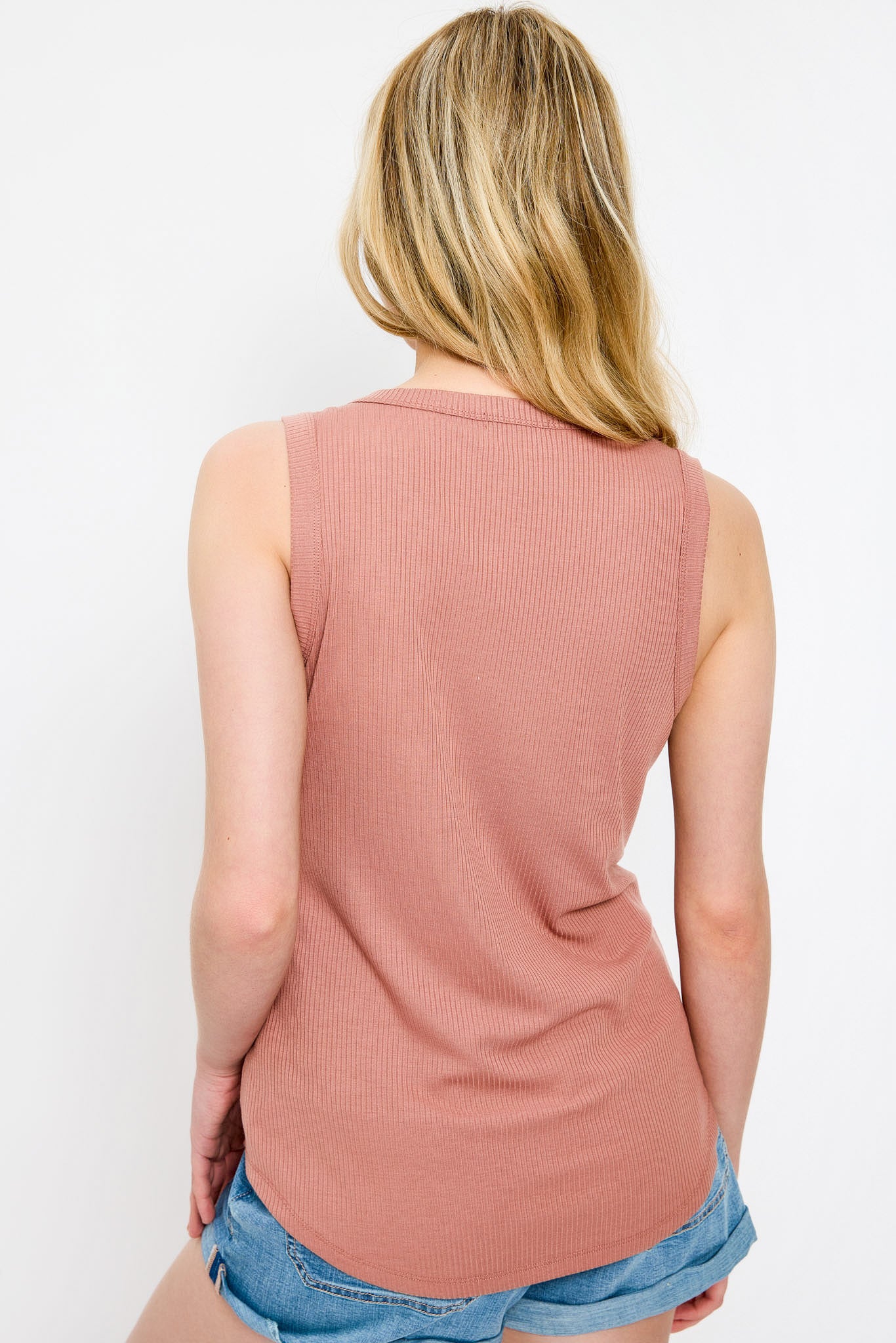 Ribbed Crew-Neck Long-Length Tank Top