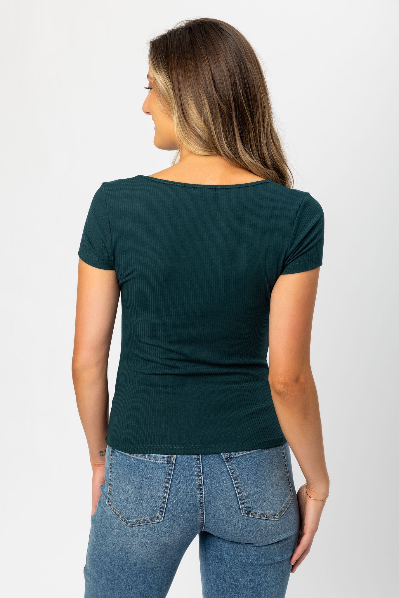 Ribbed Square-Neck Tee