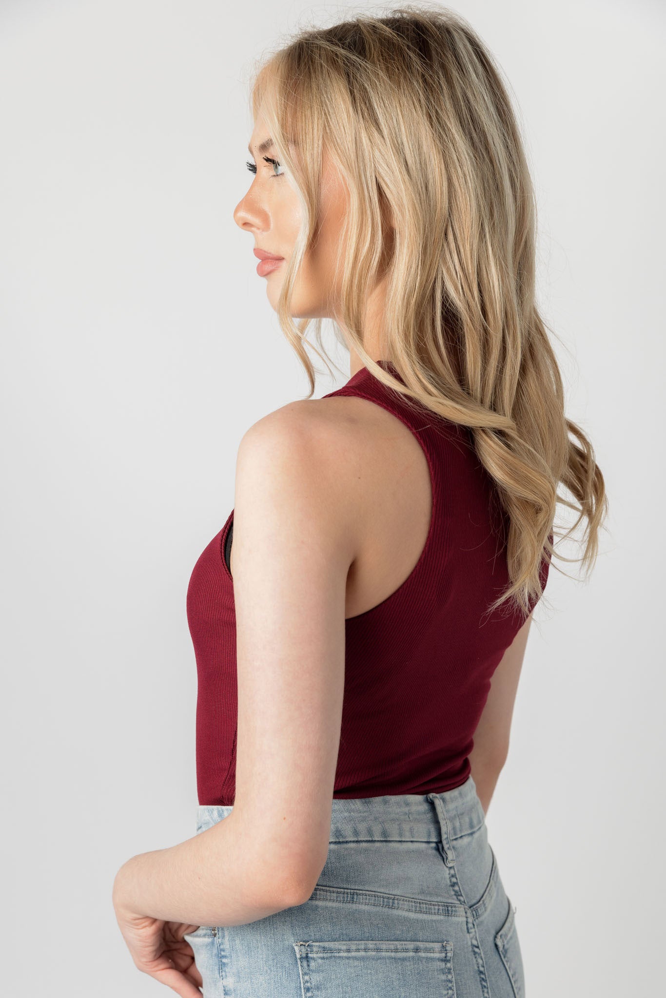 Ribbed Double-Layer High-Neck Tank Top