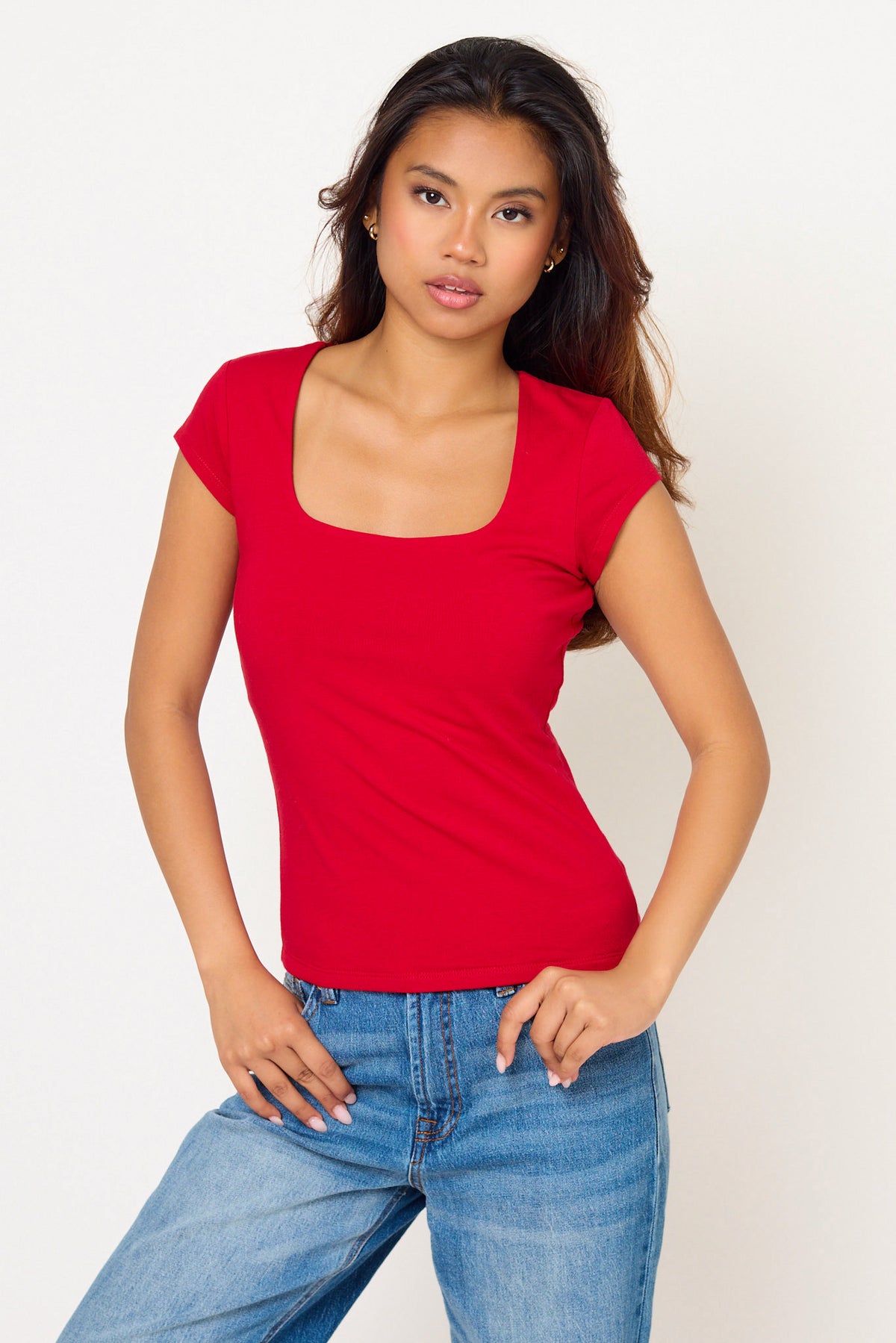 Cap-Sleeve Square-Neck Tee