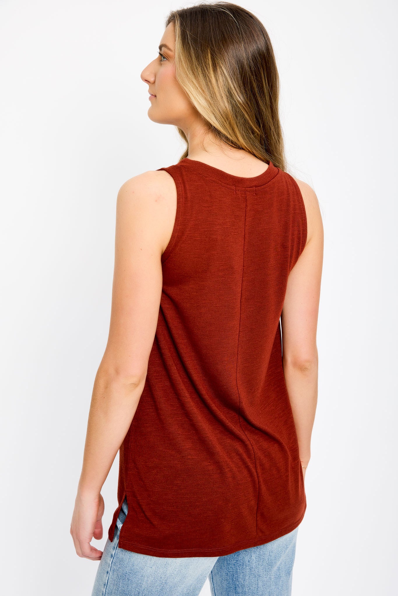 Slub Crew-Neck Tank with Side Slits