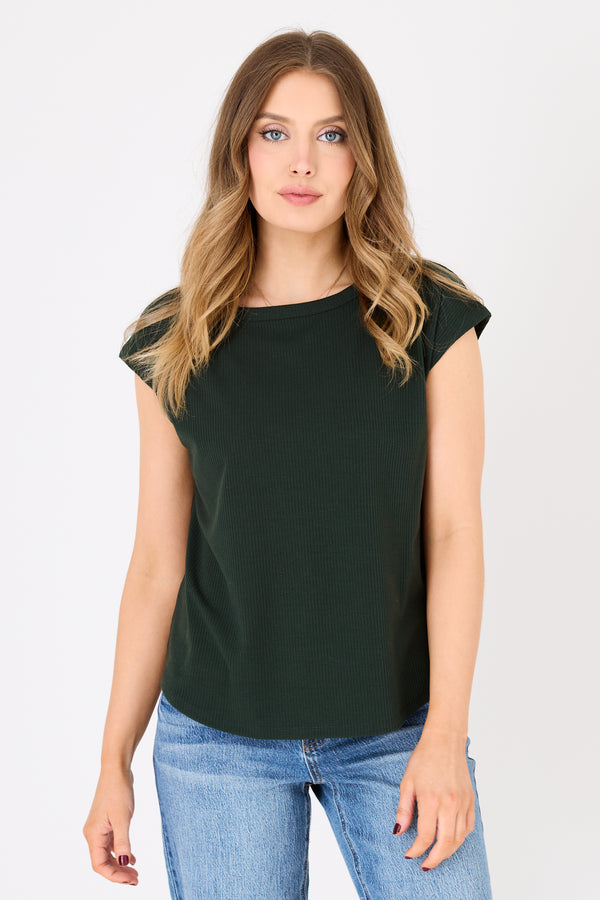 Ribbed Cap-Sleeve Tee