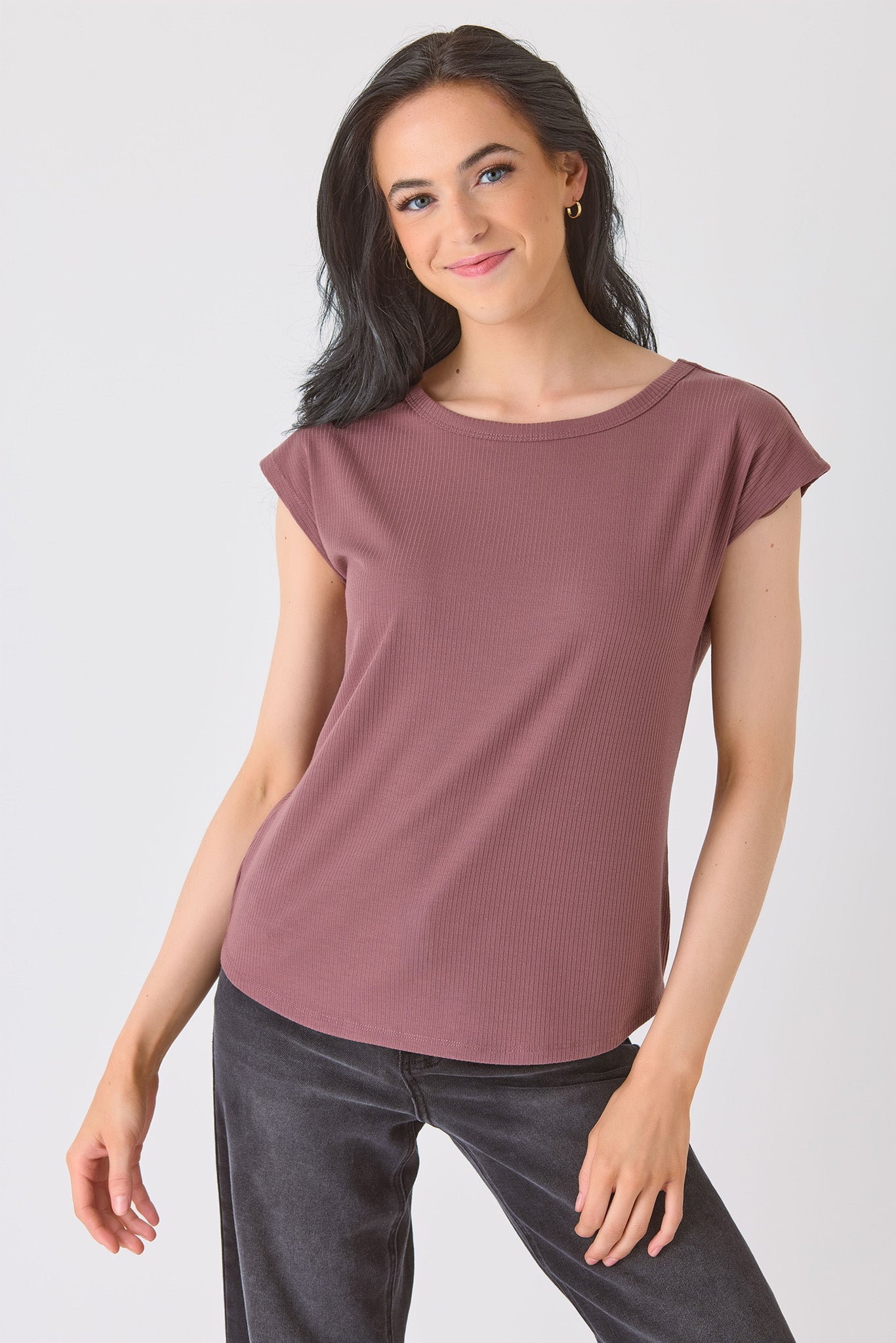 Ribbed Cap-Sleeve Tee