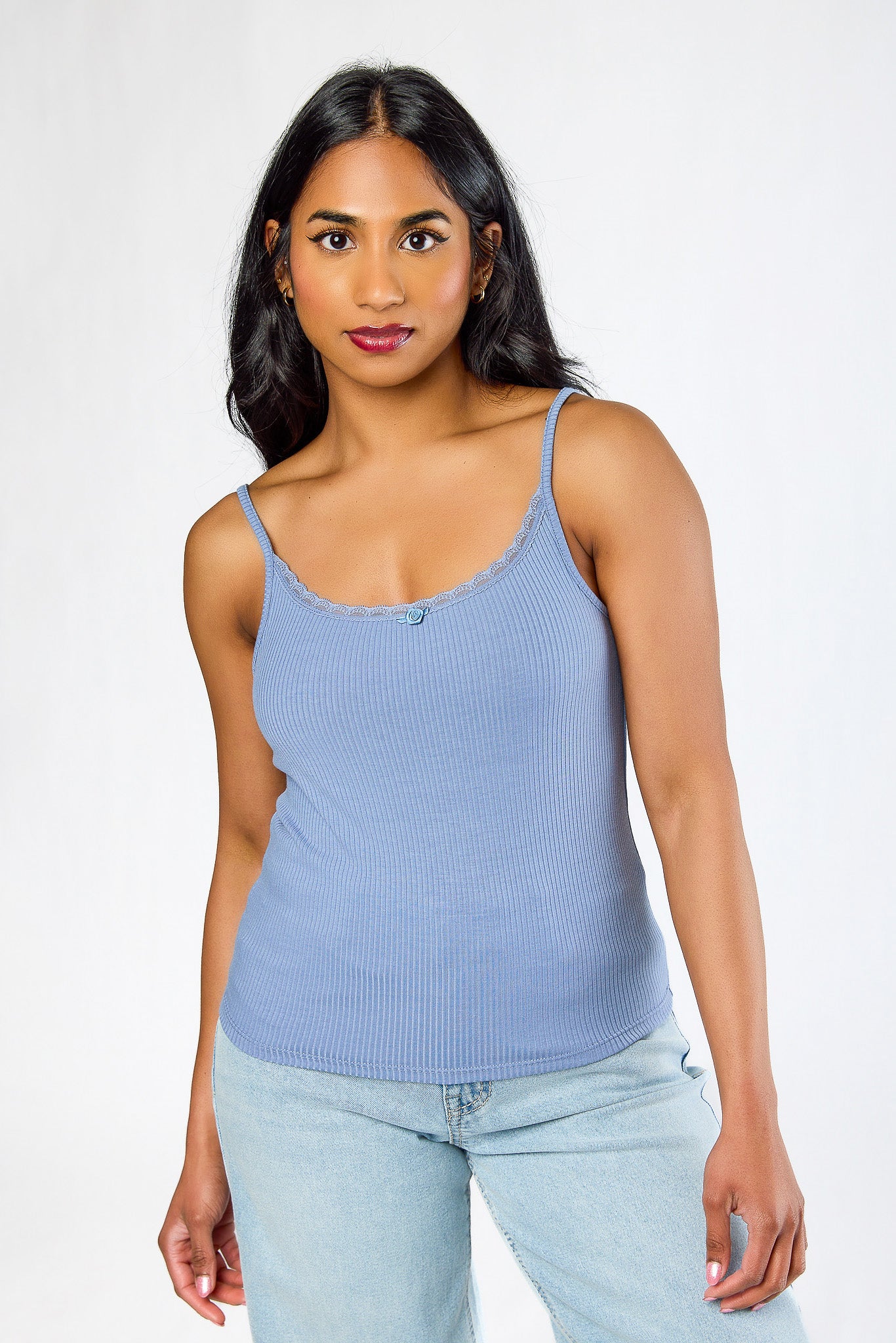 Ribbed Lace Trim Rosette Cami – Eclipse