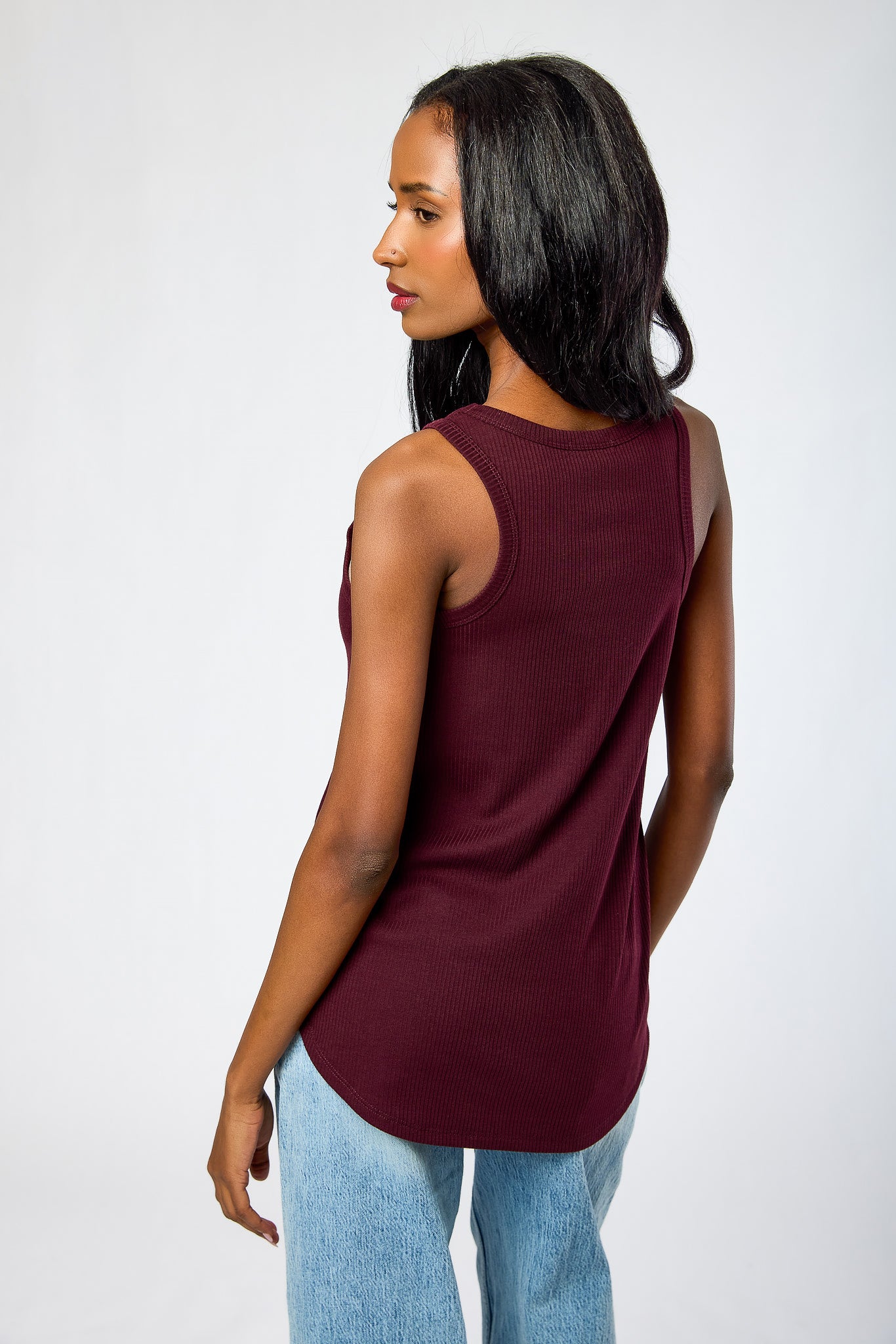 Ribbed Crew-Neck Sleeveless Swing Tunic