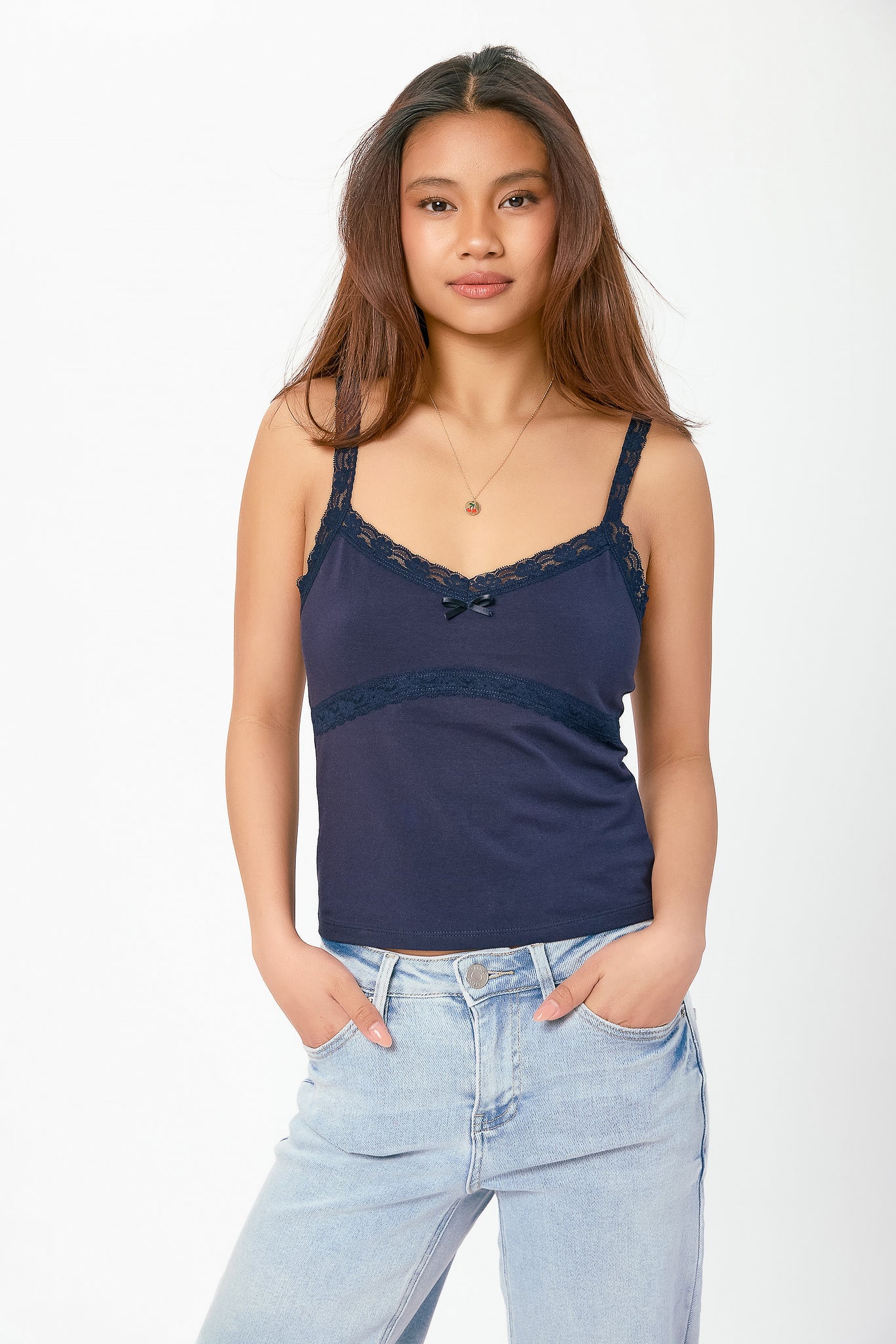 Lace Trim Cami with Bow Detail