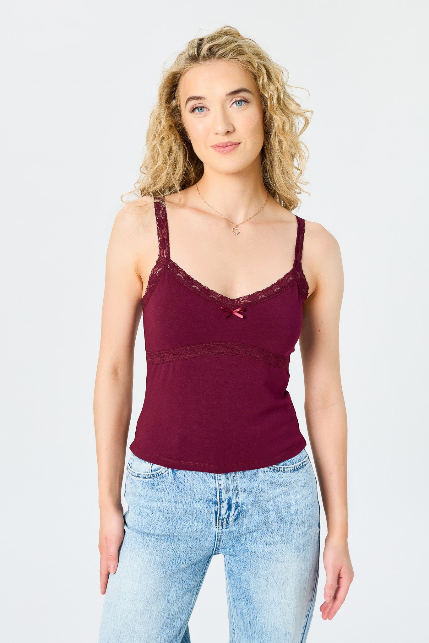 Lace Trim Cami with Bow Detail