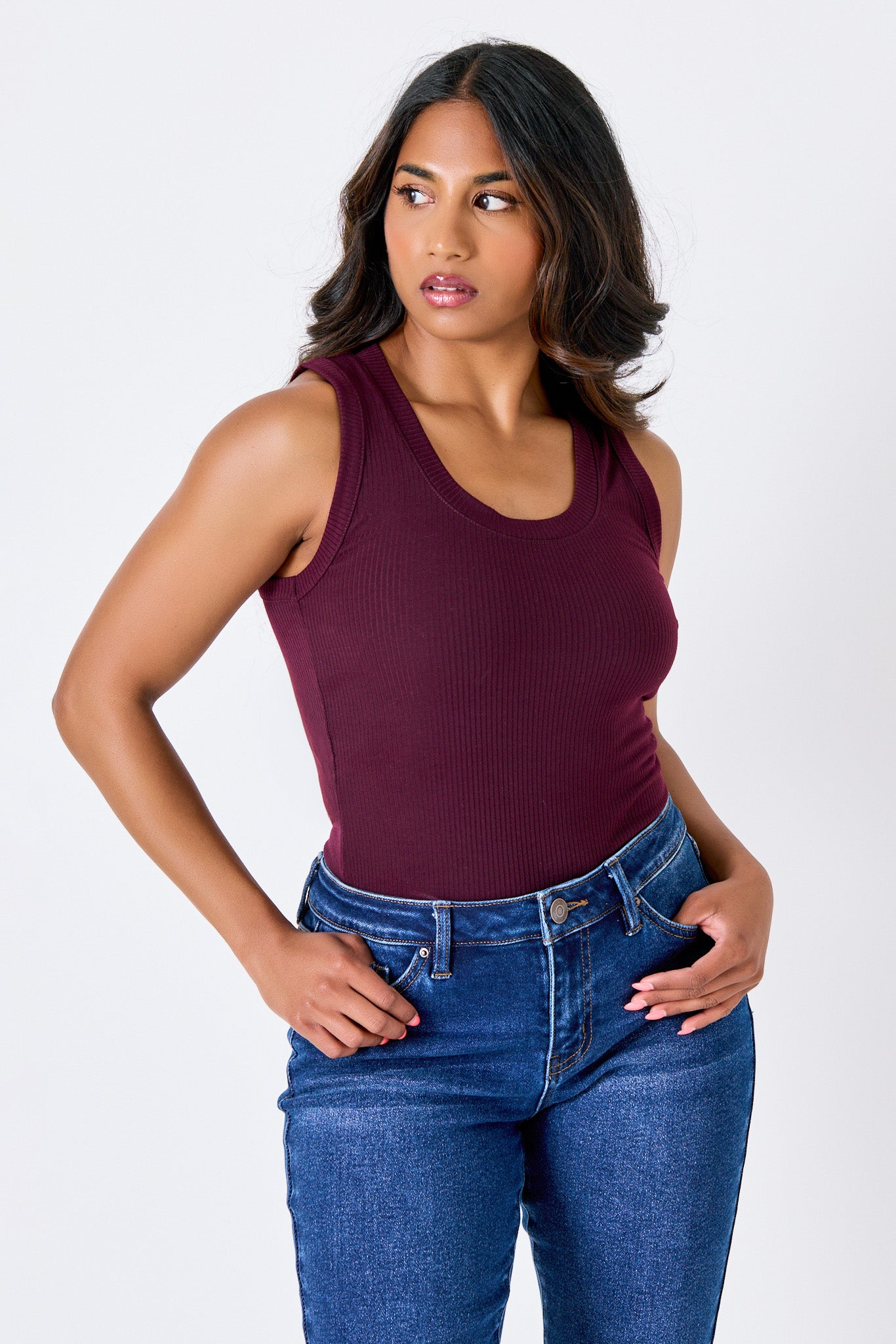 Ribbed Scoop-Neck Tank