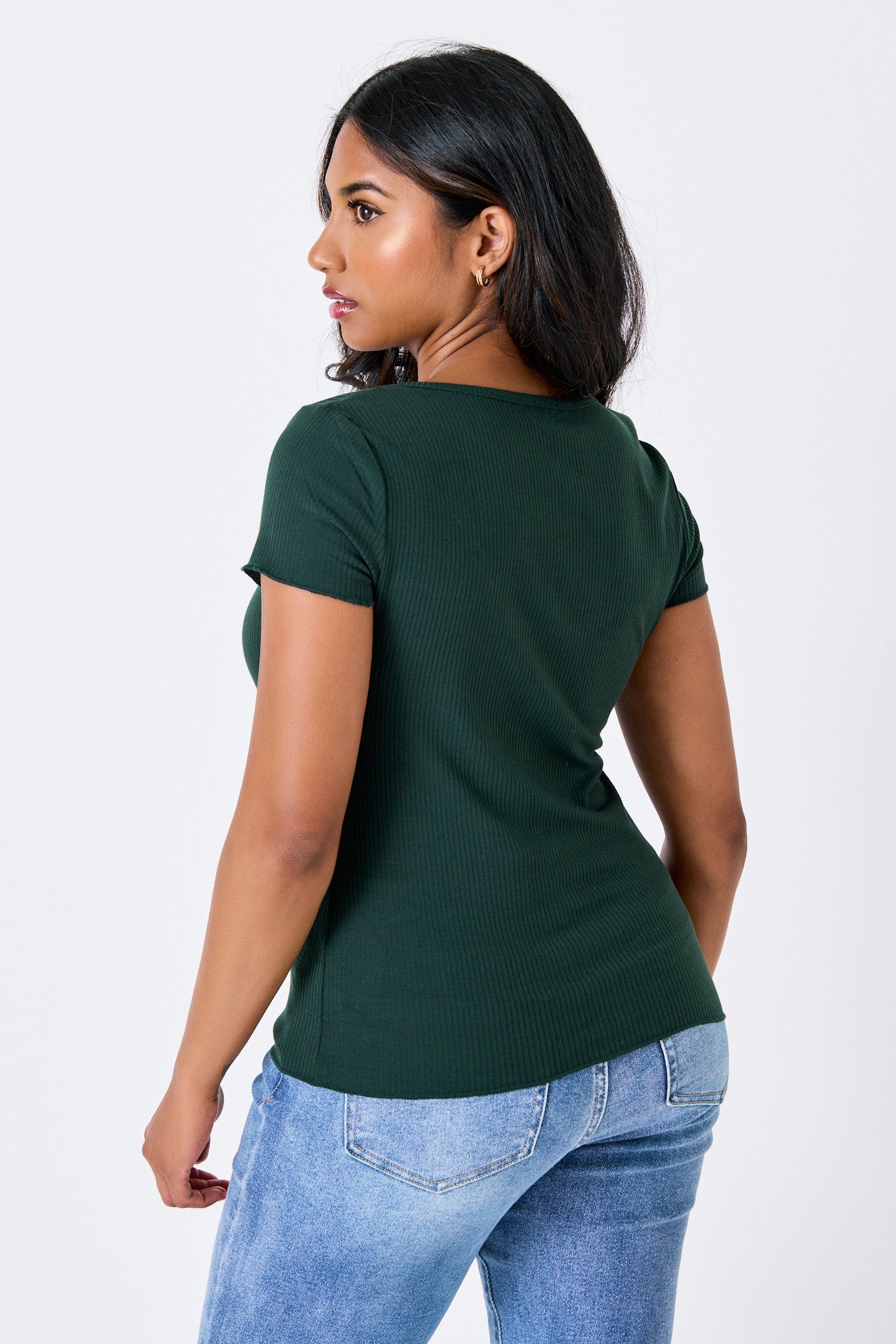 Ribbed Lace-Trim Button Tee