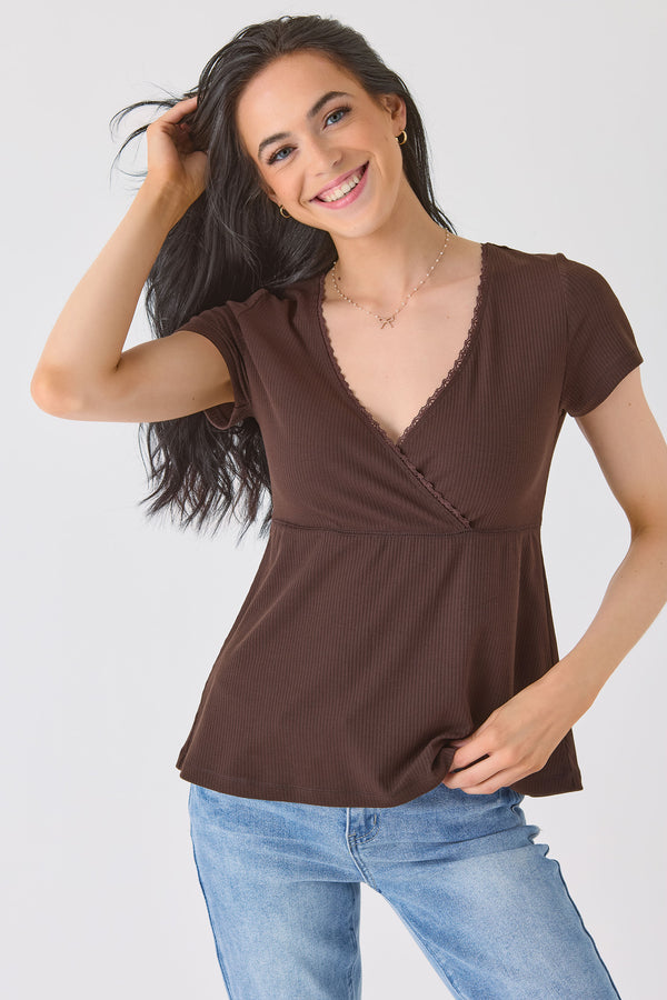 Ribbed Crossover Babydoll Top
