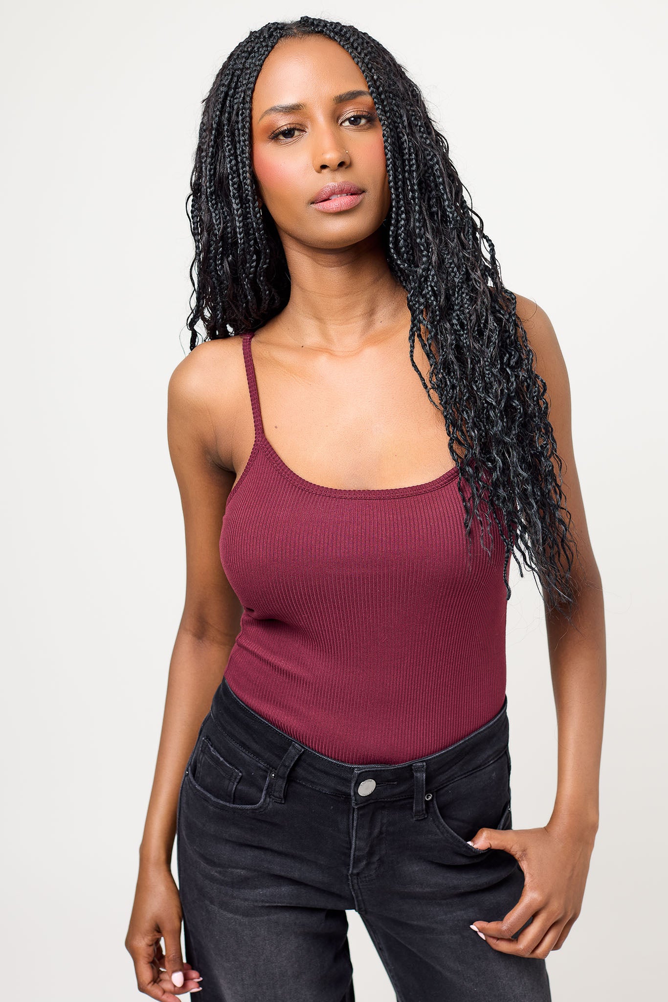 Brushed Rib Double Layer Cami with Built-In Cups