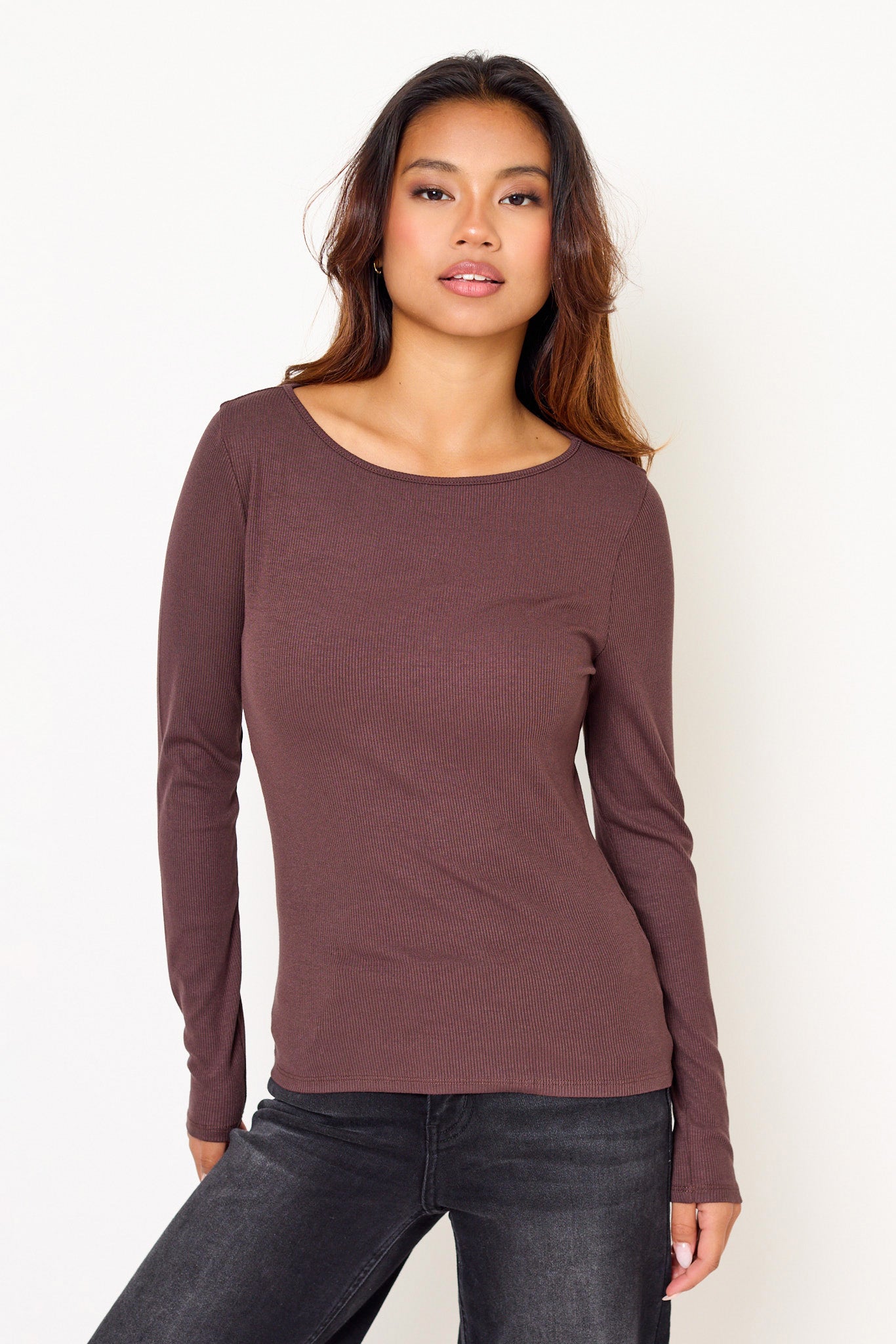 Ribbed Boat-Neck Long-Sleeve Tee