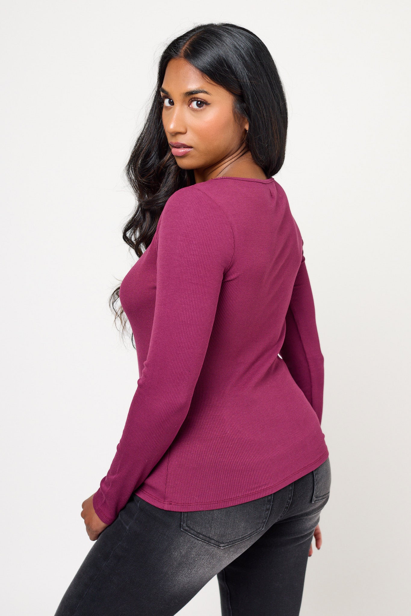 Ribbed Boat-Neck Long-Sleeve Tee