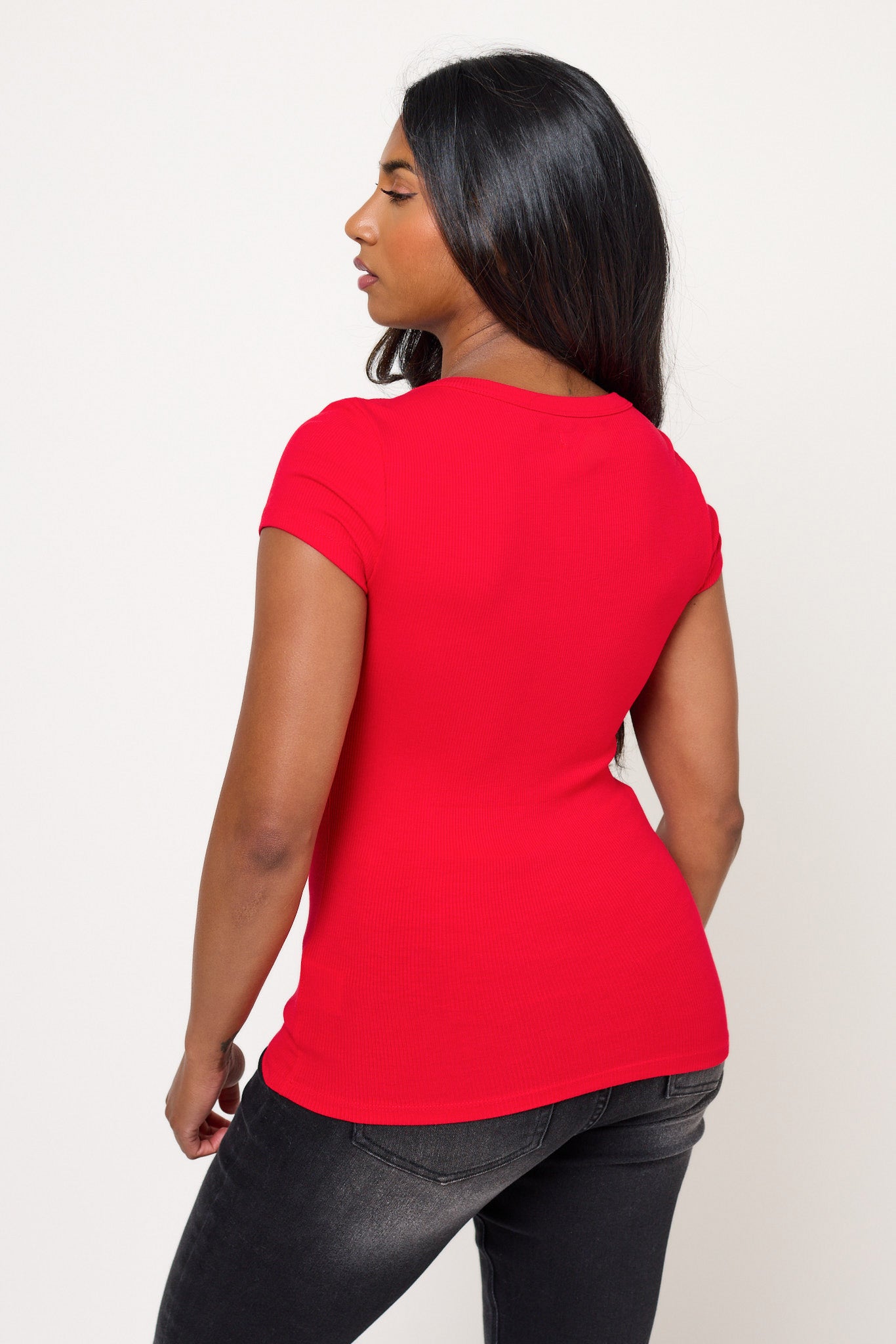 Ribbed Cap-Sleeve Scoop-Neck Tee