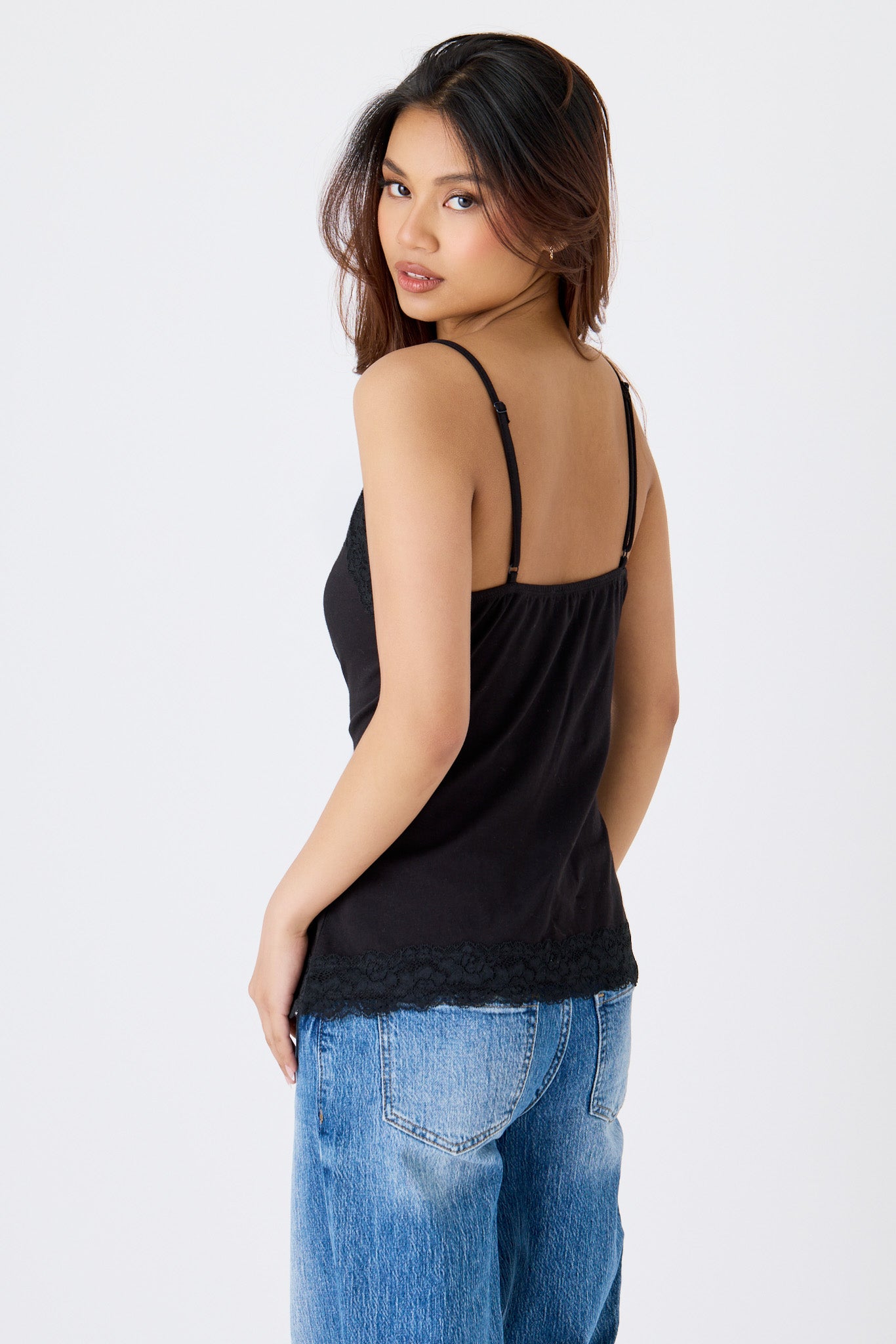 Lace Trim Cotton Blend Layering Cami
