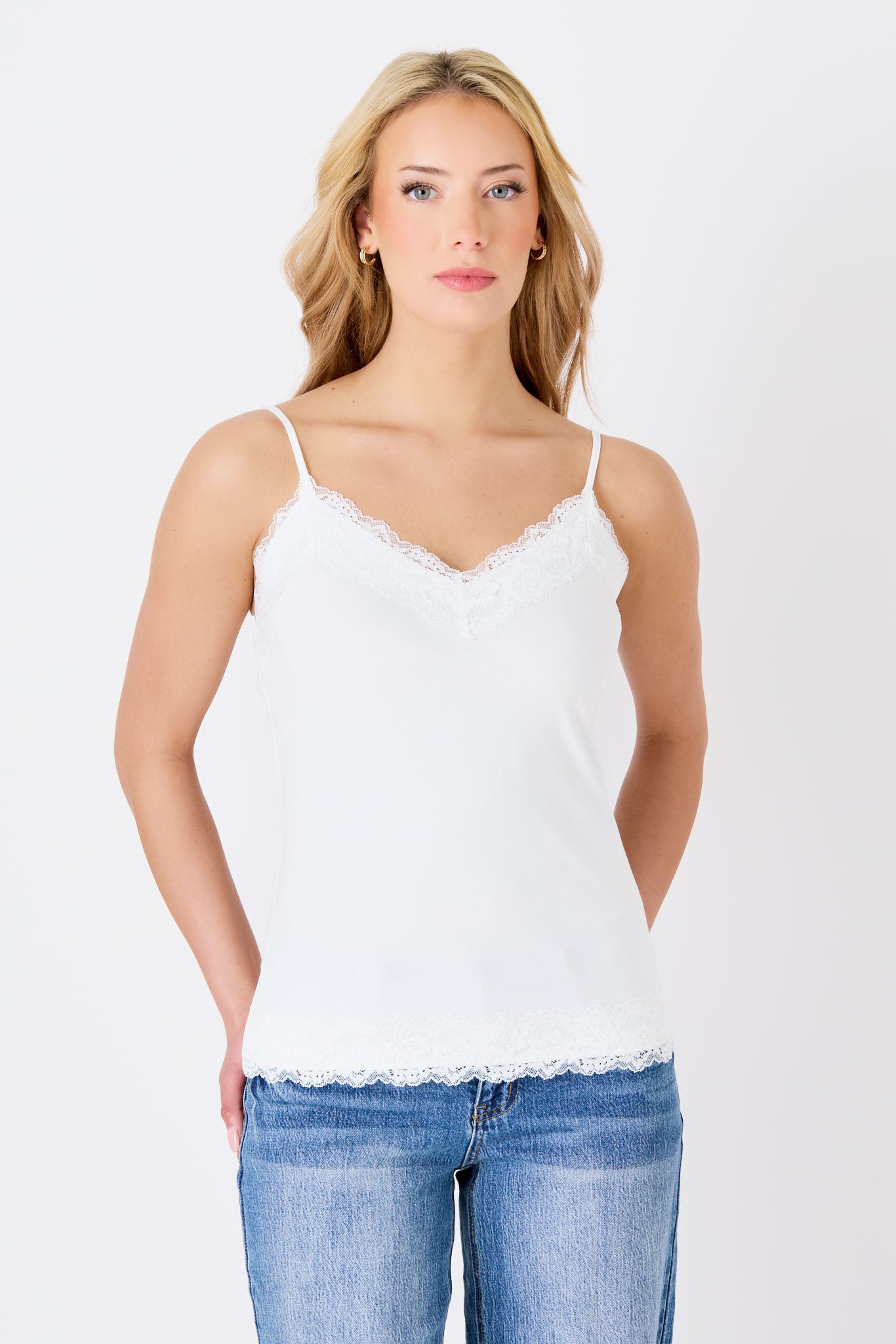 Lace Trim Cotton Blend Layering Cami