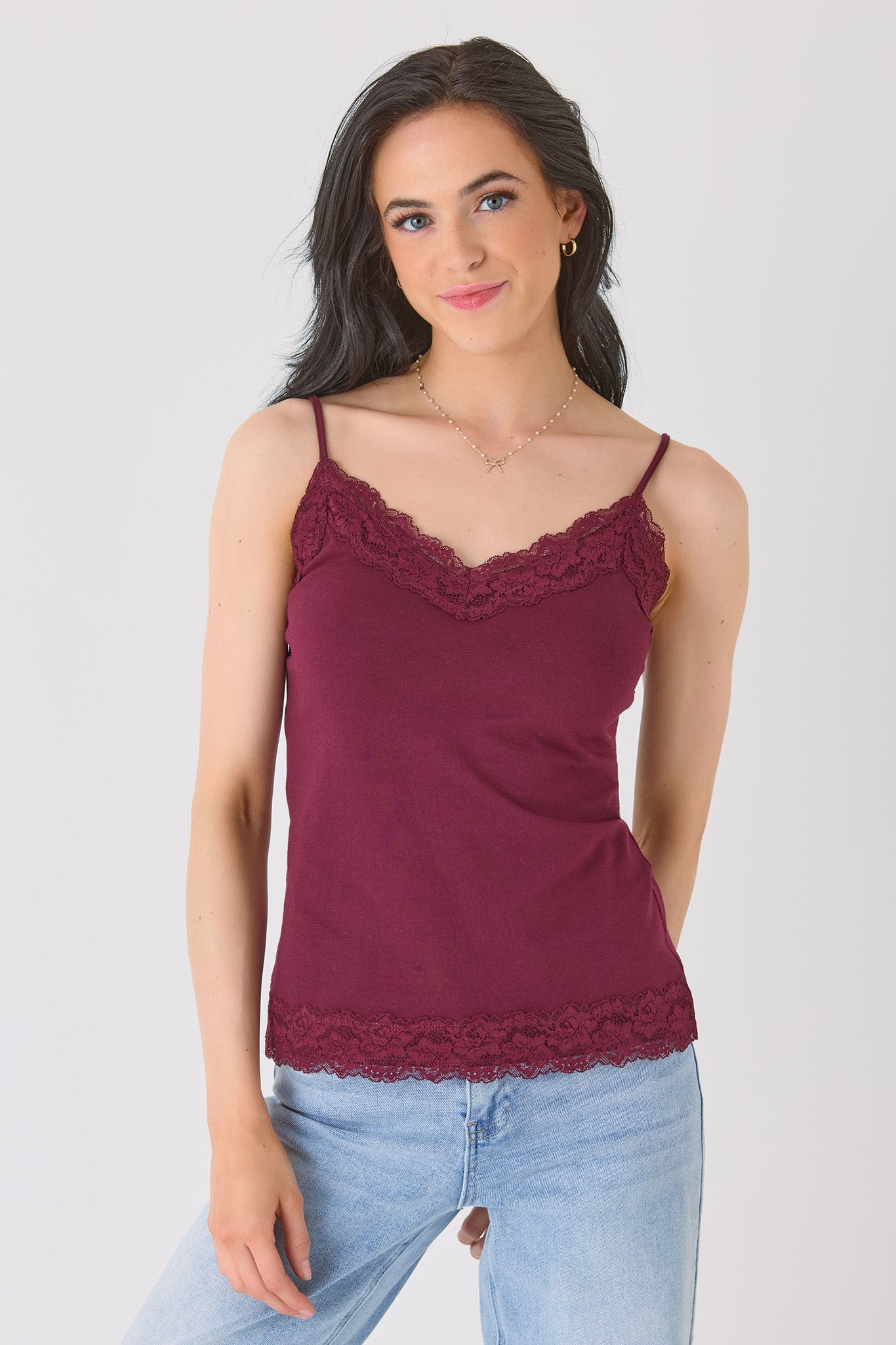 Lace Trim Cotton Blend Layering Cami