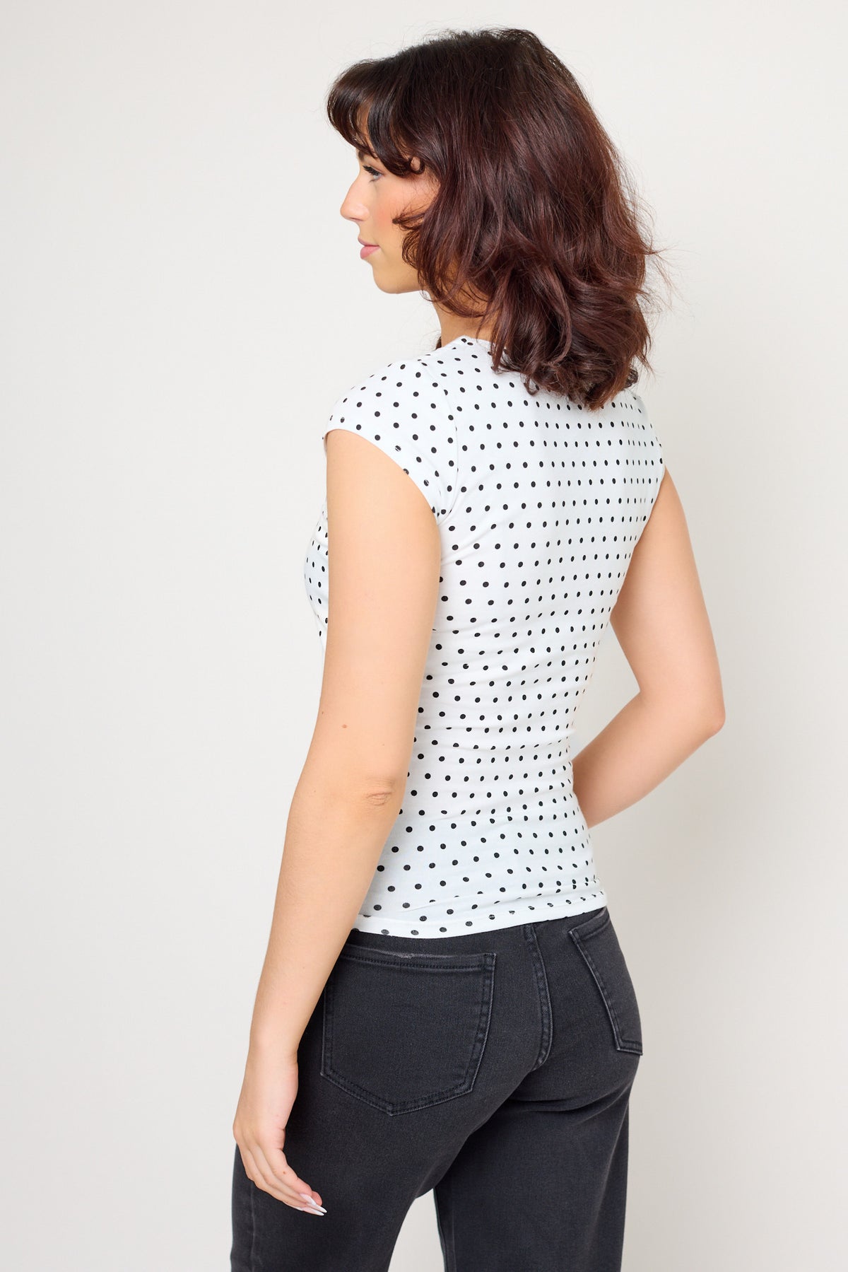 Polka Dot Square Neck Cap Sleeve Tee