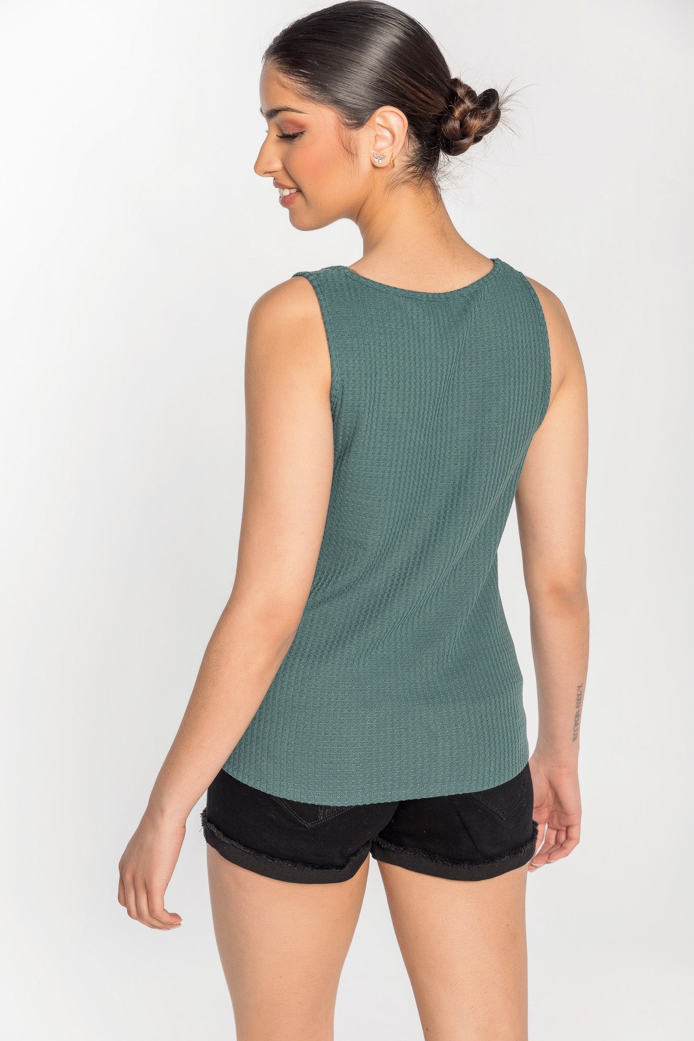 Waffle Sleeveless Tank with Tie-Front