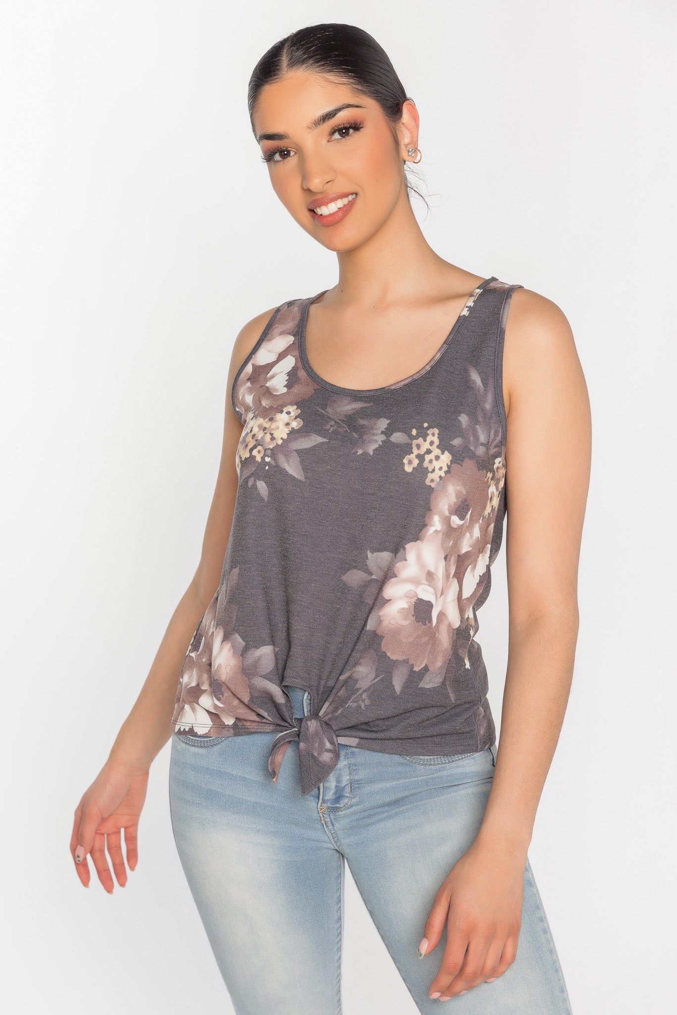 Floral Sleeveless Tie-Front Top