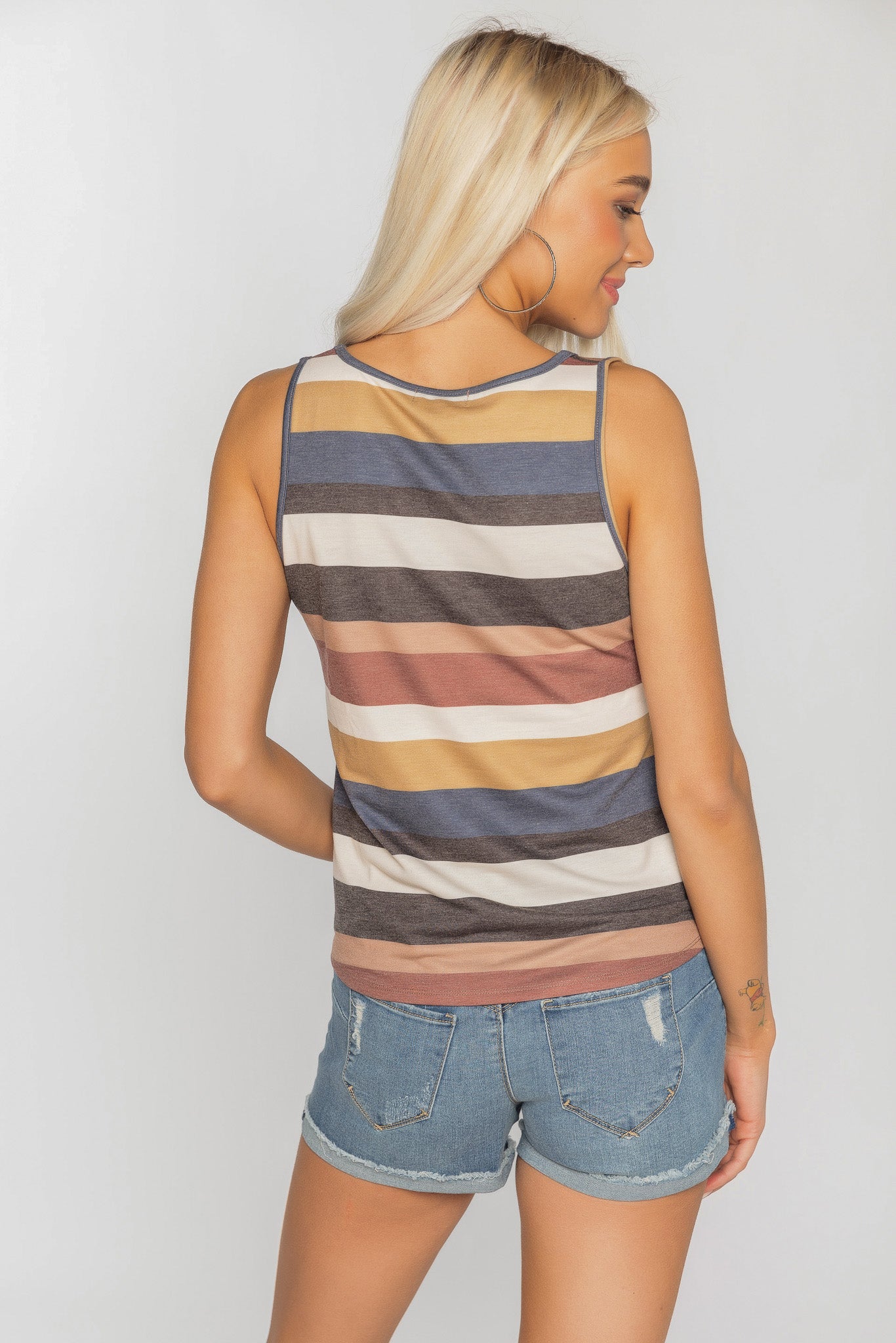 Stripe Sleeveless Top with Tie-Front
