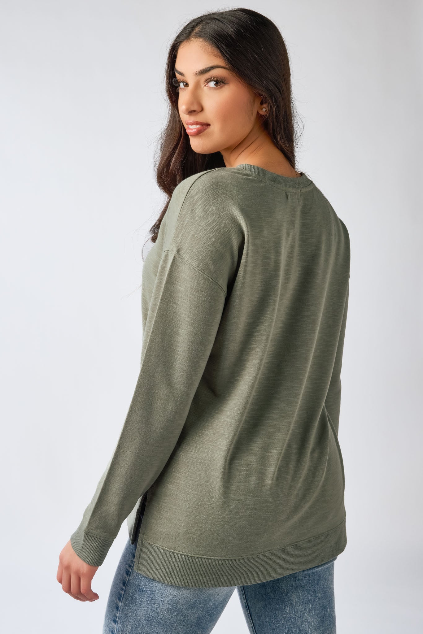 Fleece Sweatshirt with Side Slits