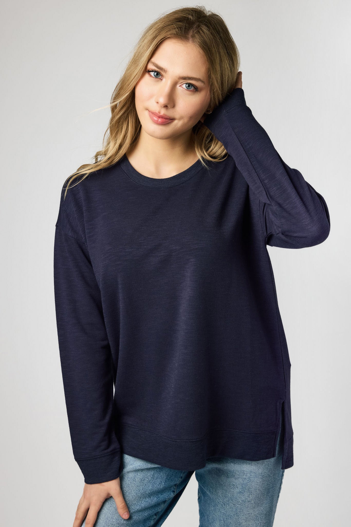 Fleece Sweatshirt with Side Slits