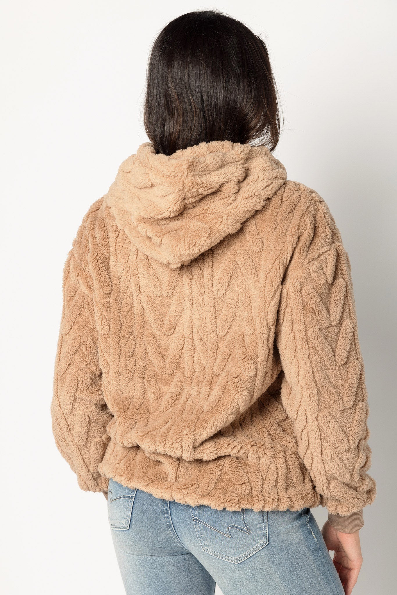 Cable Embossed Sherpa Popover Hoodie